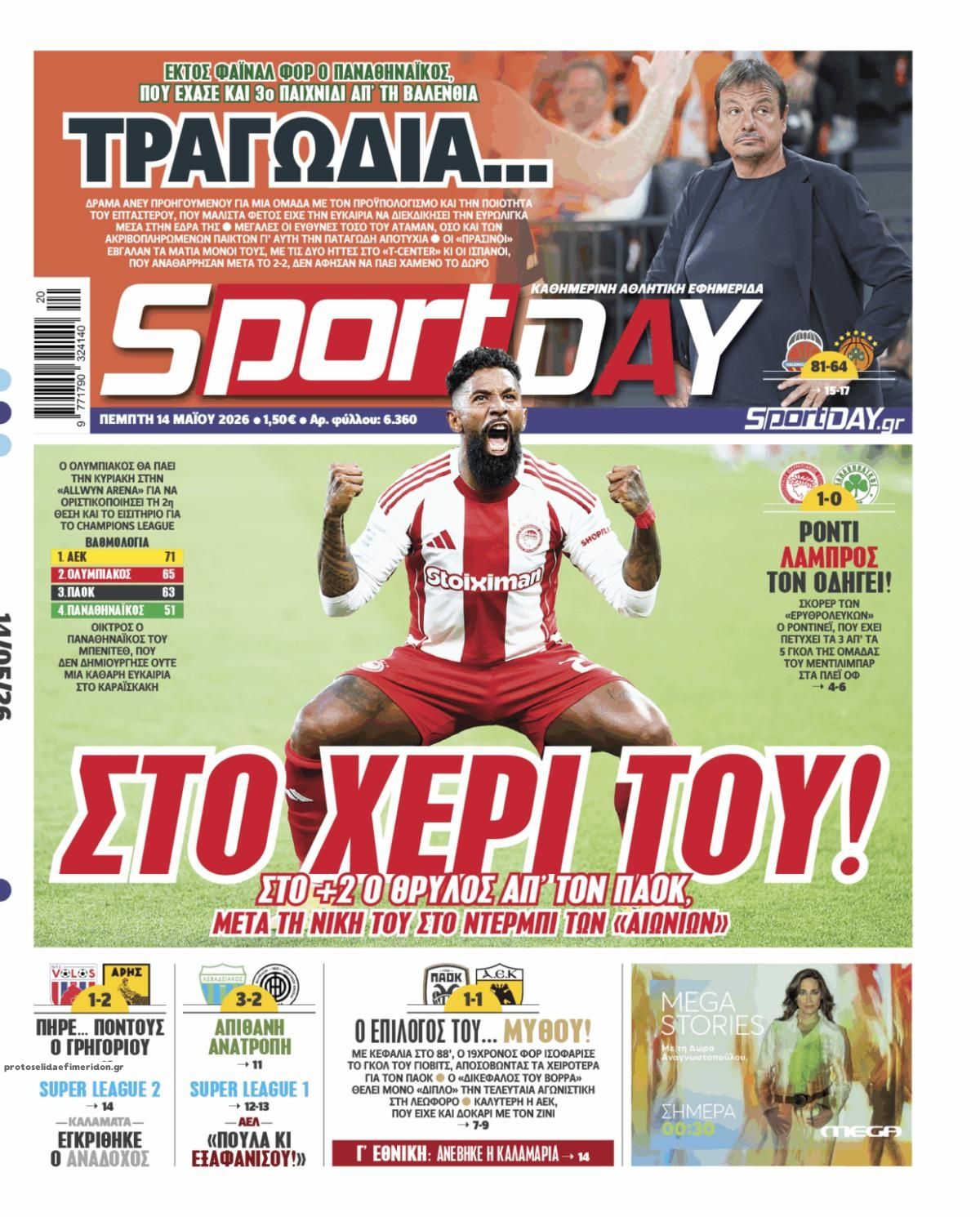 Πρωτοσέλιδο εφημερίδας Sportday