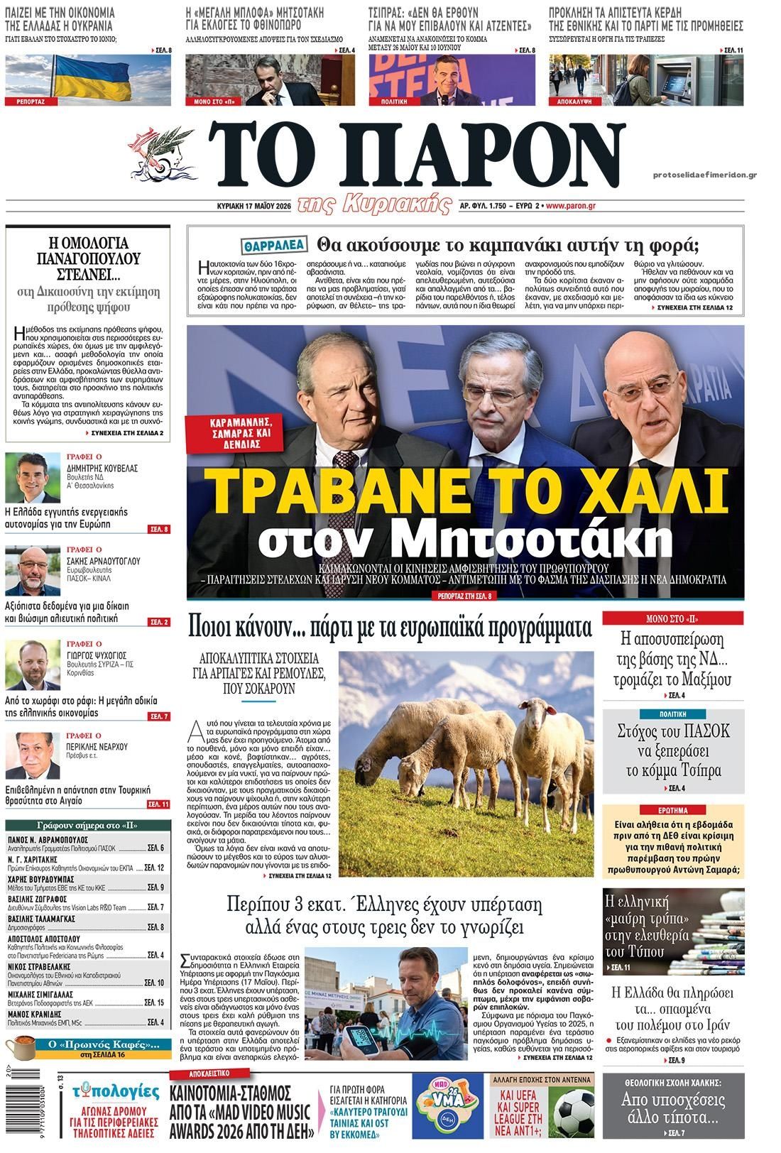 Πρωτοσέλιδο εφημερίδας Το Παρόν