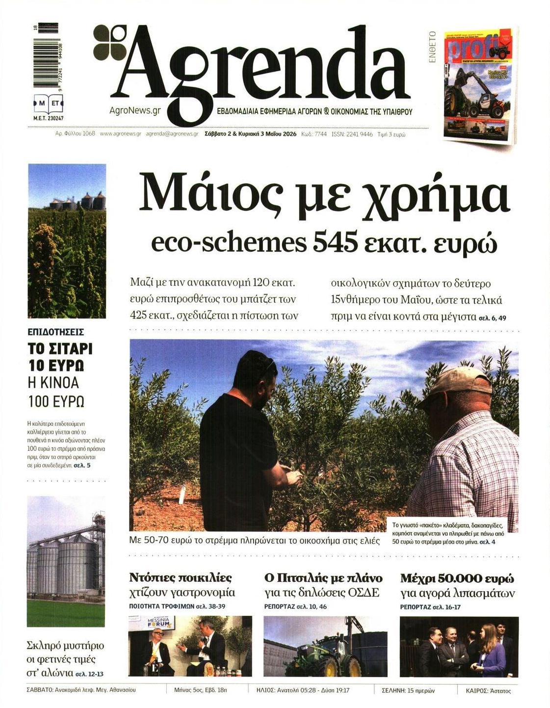Πρωτοσέλιδο εφημερίδας Agrenda