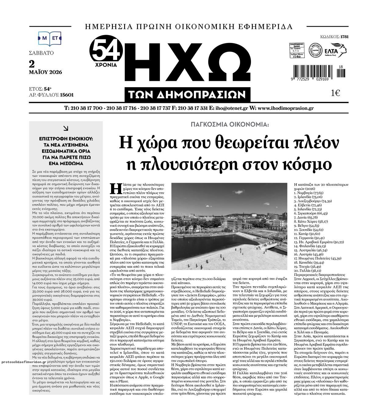 Πρωτοσέλιδο εφημερίδας Ηχώ