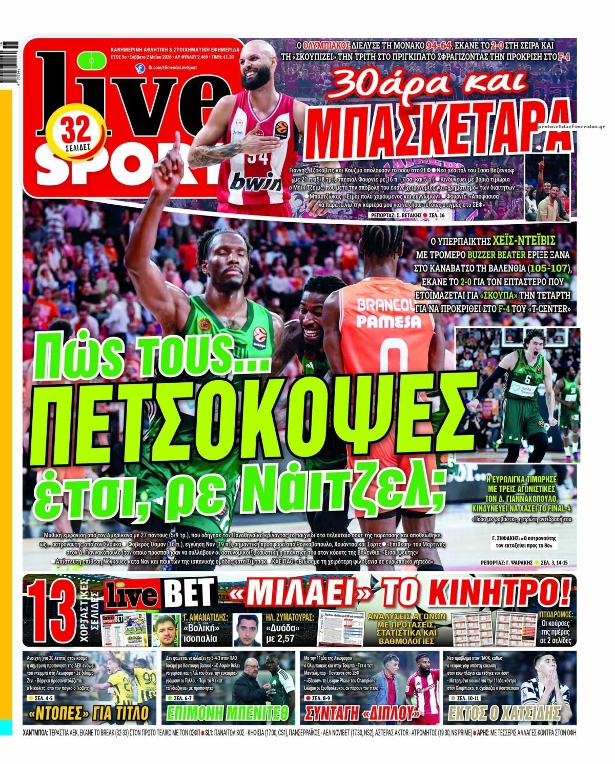 Πρωτοσέλιδο εφημερίδας Livesport
