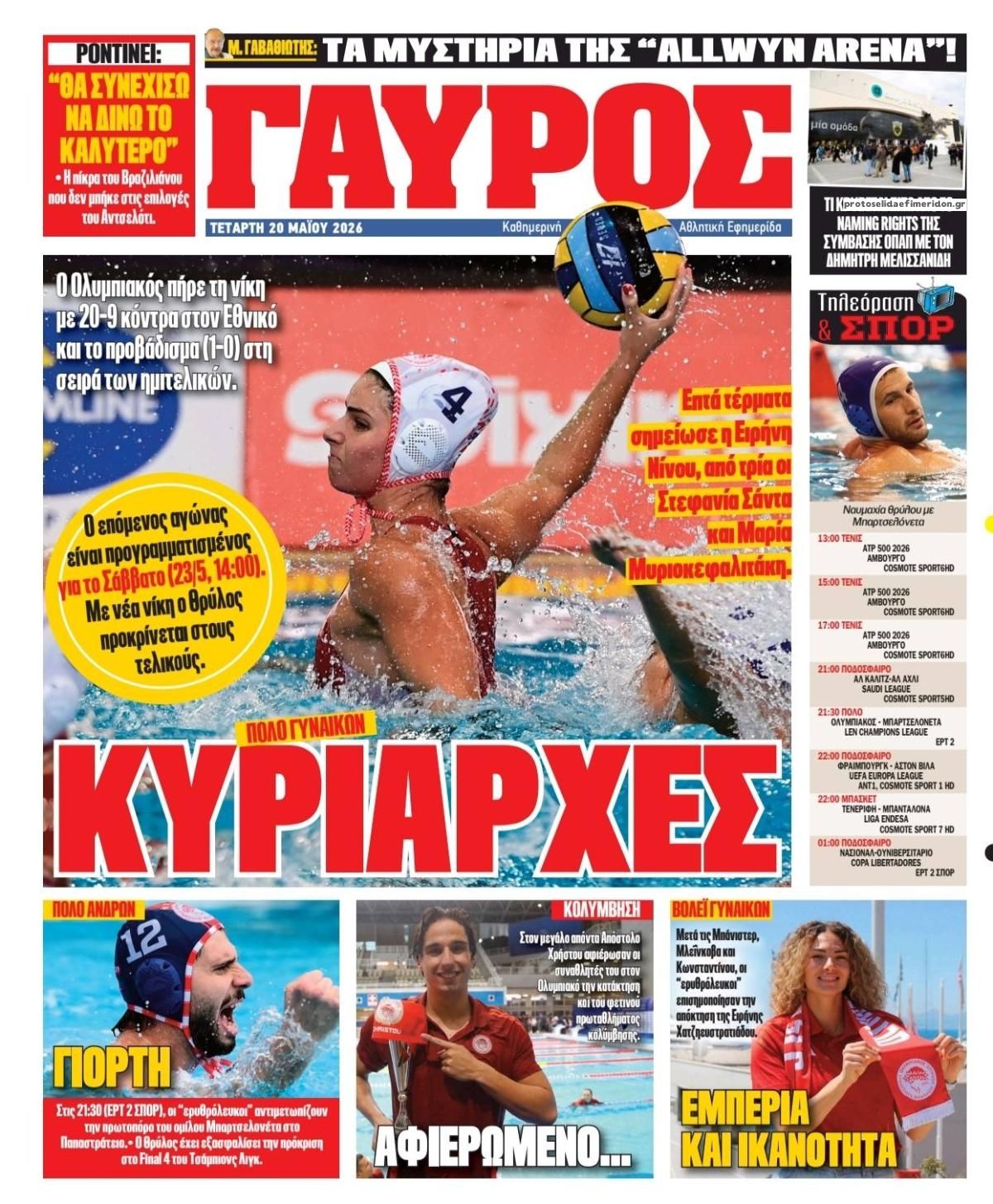 Οπισθόφυλλο εφημερίδας Κόκκινος Πρωταθλητής