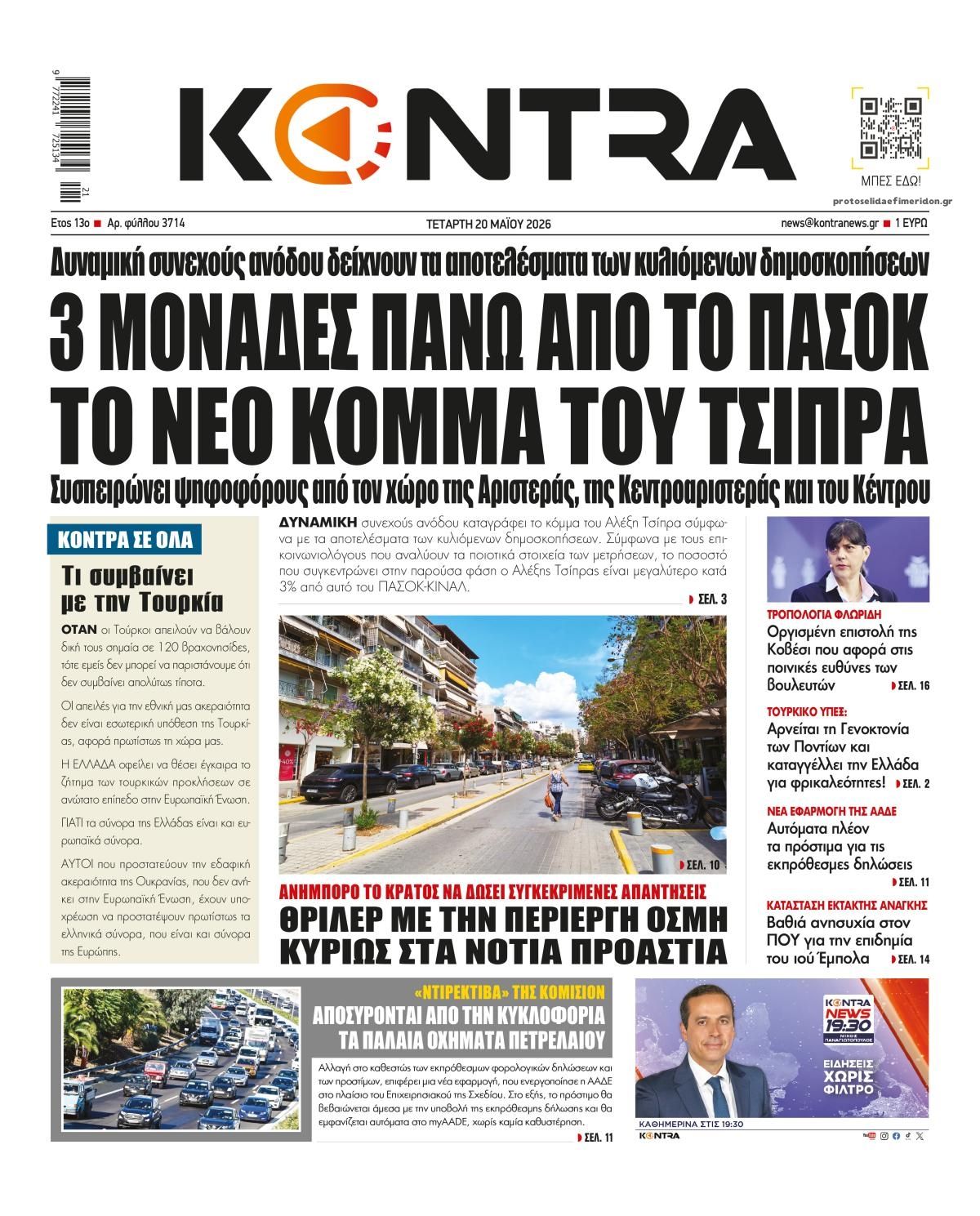 Πρωτοσέλιδο εφημερίδας Kontra News