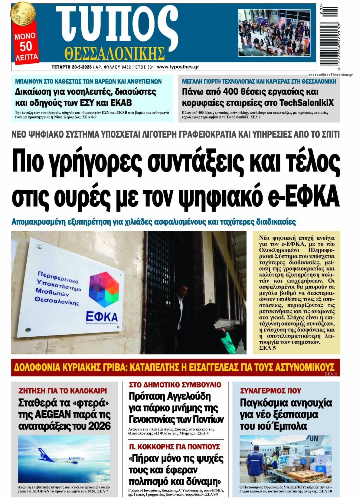 Πρωτοσέλιδο εφημερίδας Τύπος Θεσσαλονίκης