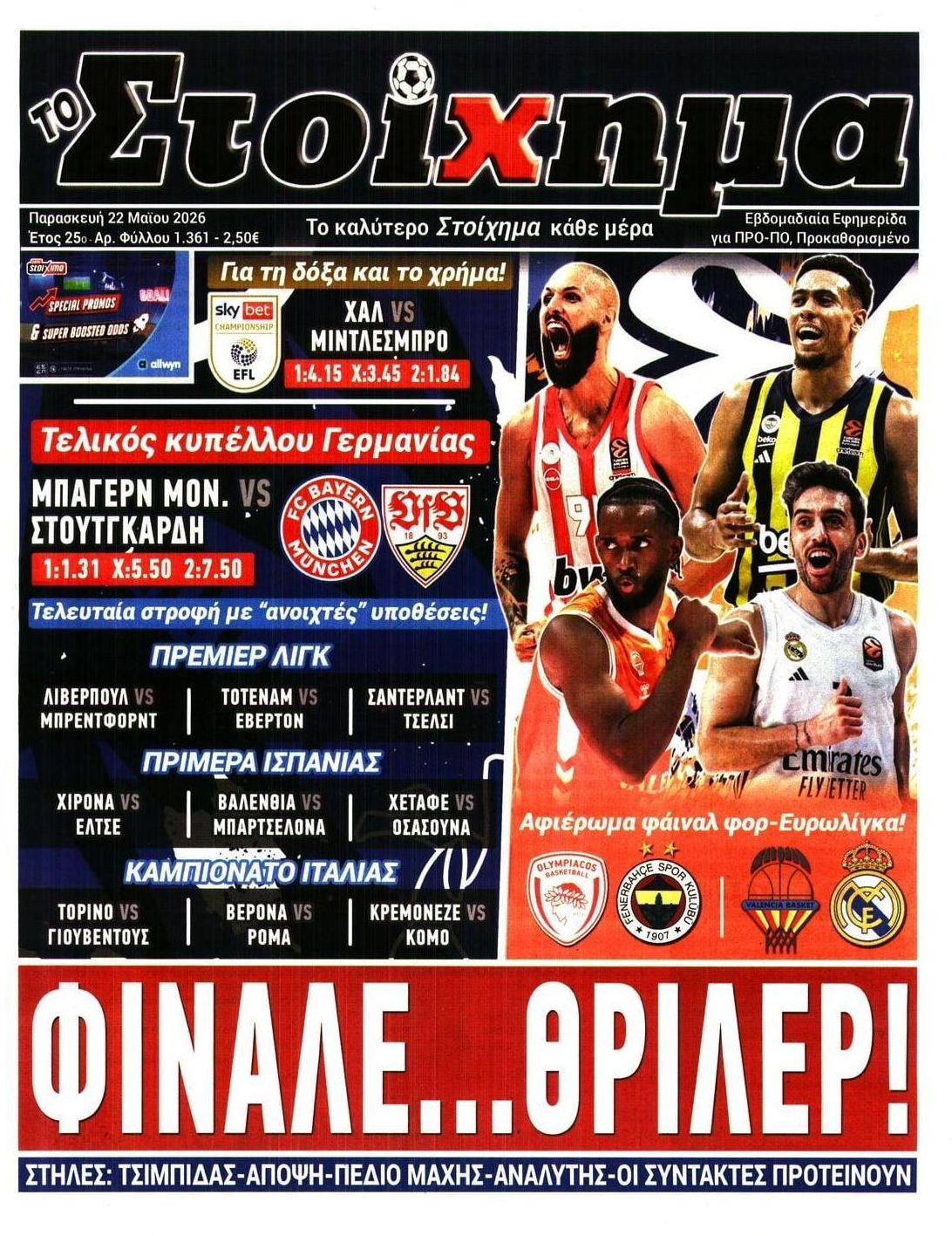 Πρωτοσέλιδο εφημερίδας Στοίχημα