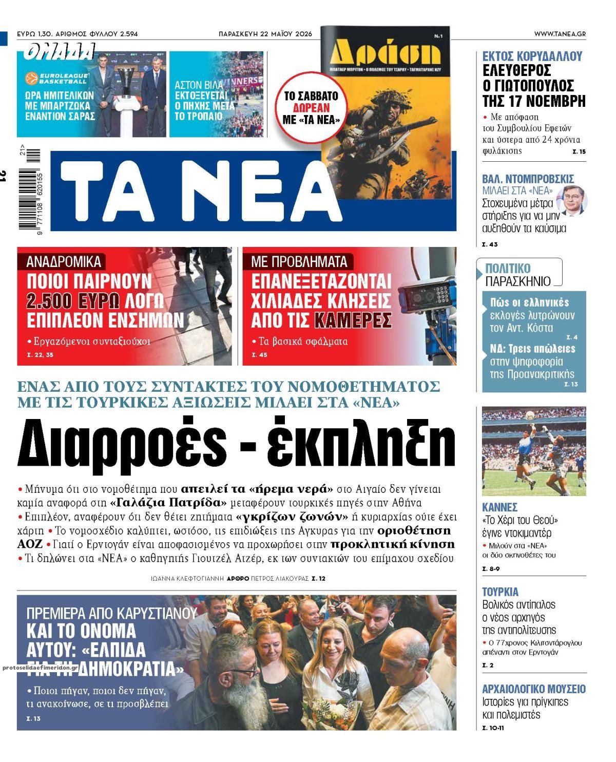 Πρωτοσέλιδο εφημερίδας Τα Νέα