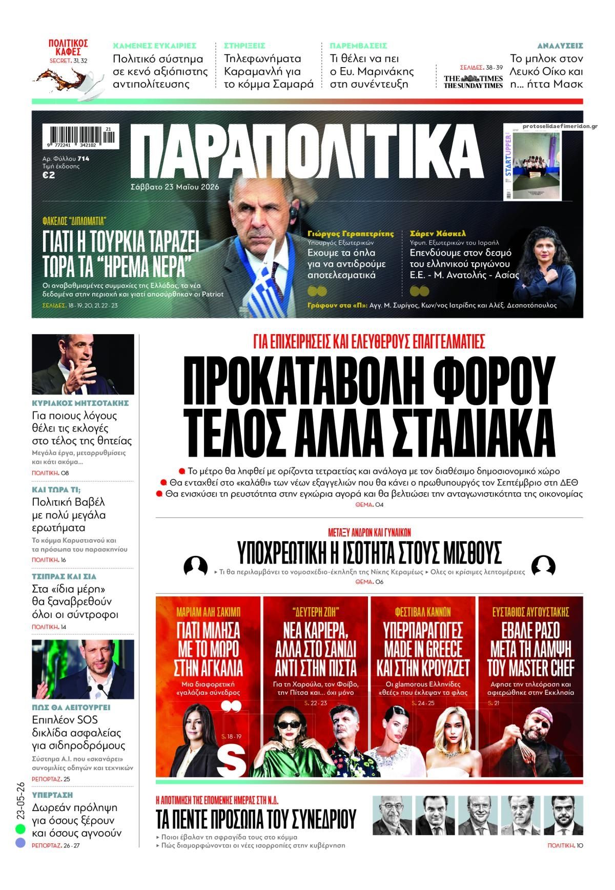Πρωτοσέλιδο εφημερίδας Παραπολιτικά