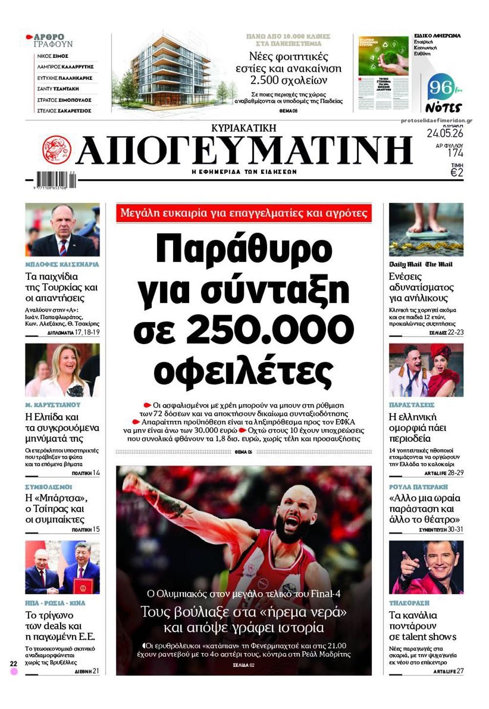 Πρωτοσέλιδο εφημερίδας Απογευματινή