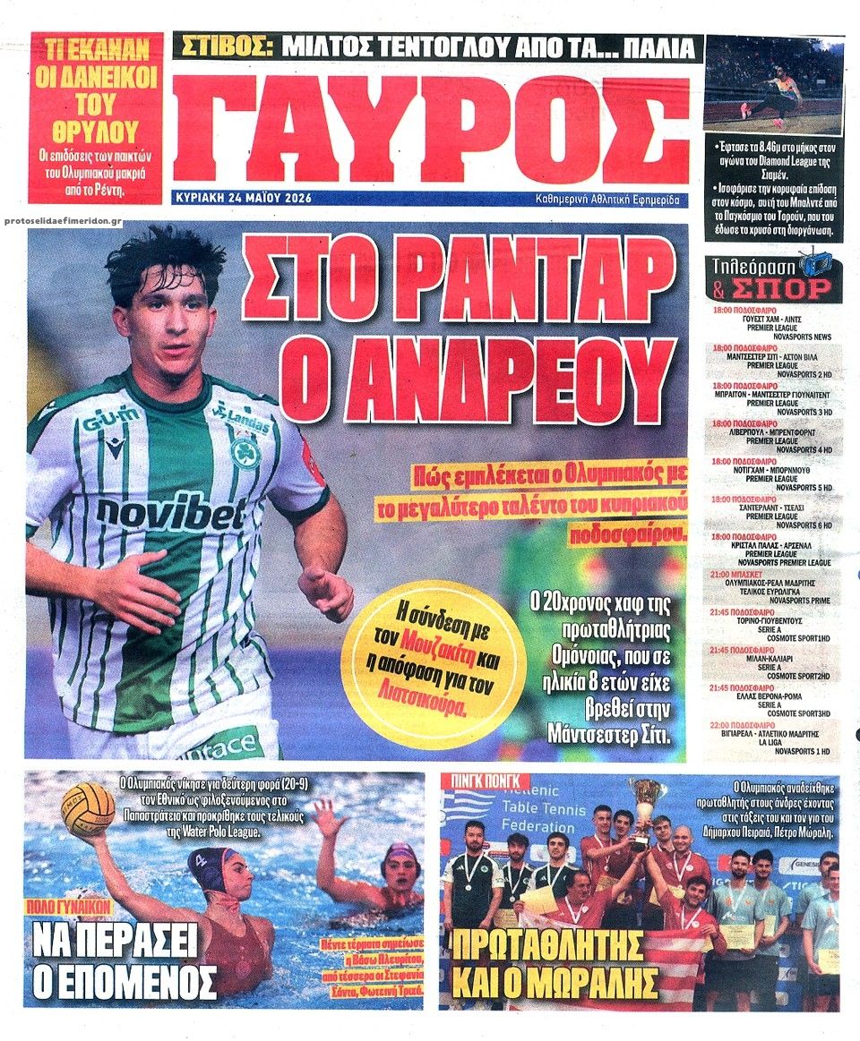 Οπισθόφυλλο εφημερίδας Κόκκινος Πρωταθλητής