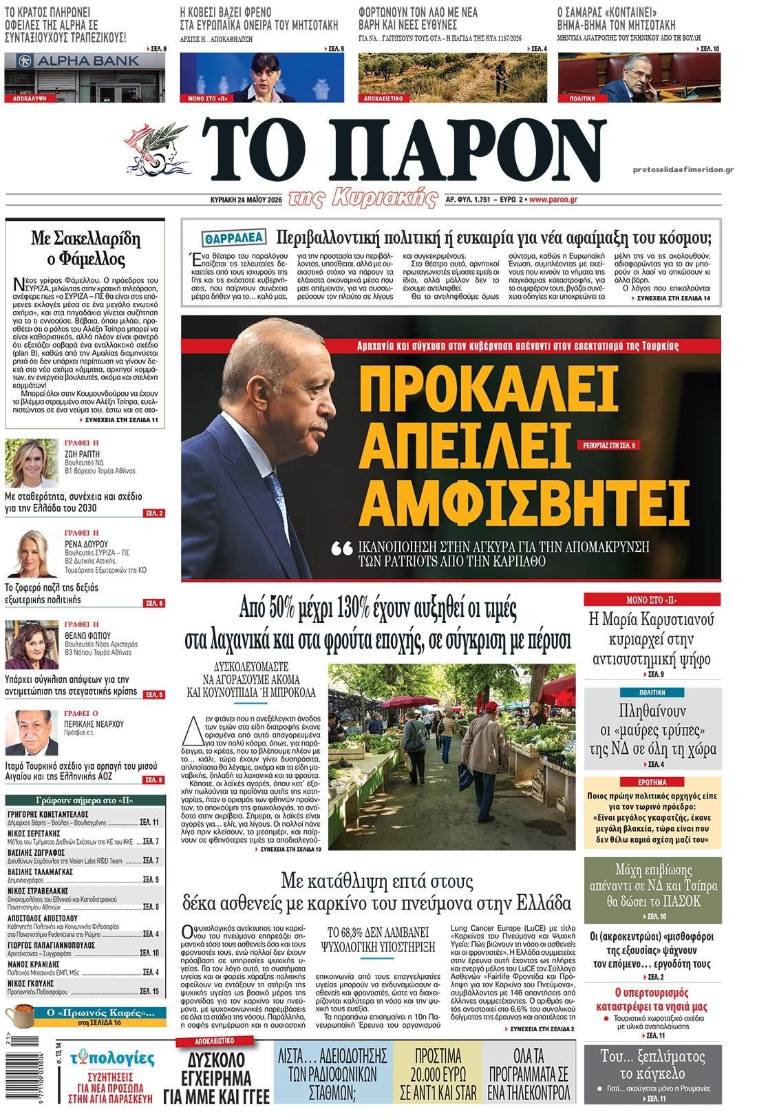 Πρωτοσέλιδο εφημερίδας Το Παρόν