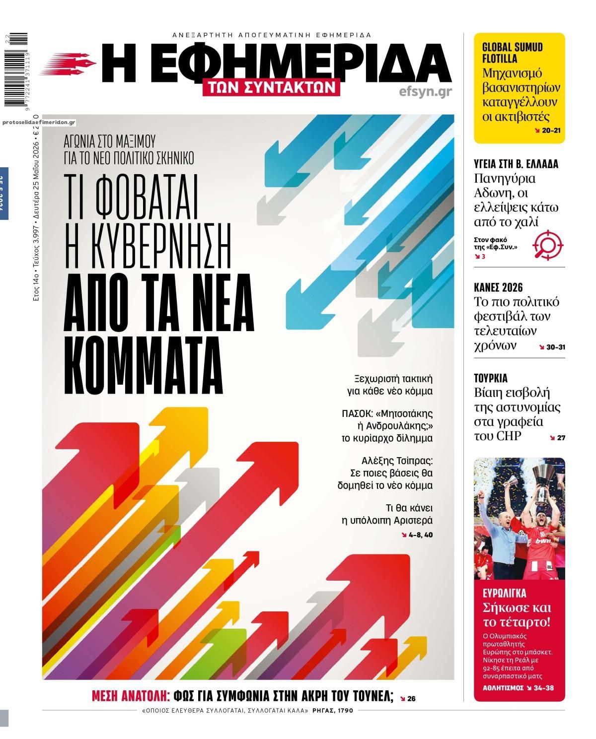 Πρωτοσέλιδο εφημερίδας Των συντακτών