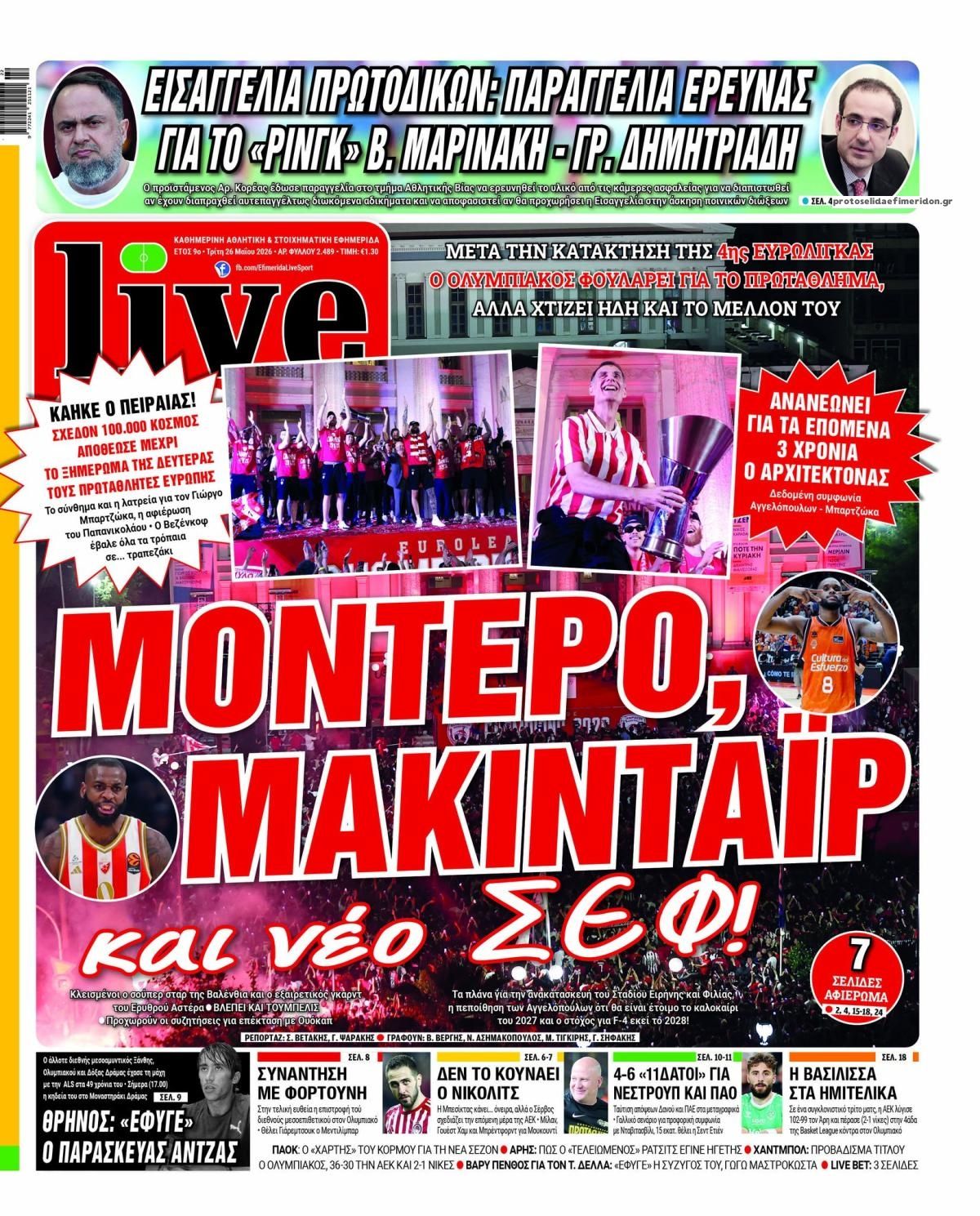 Πρωτοσέλιδο εφημερίδας Livesport