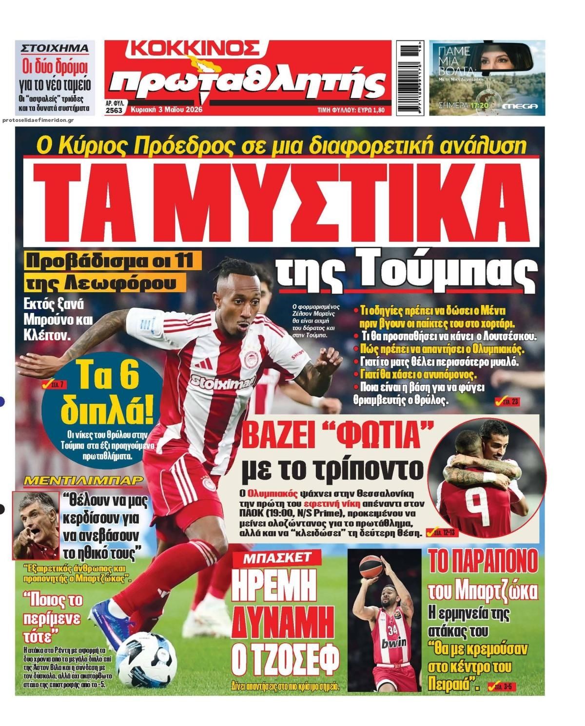 Πρωτοσέλιδο εφημερίδας Κόκκινος Πρωταθλητής