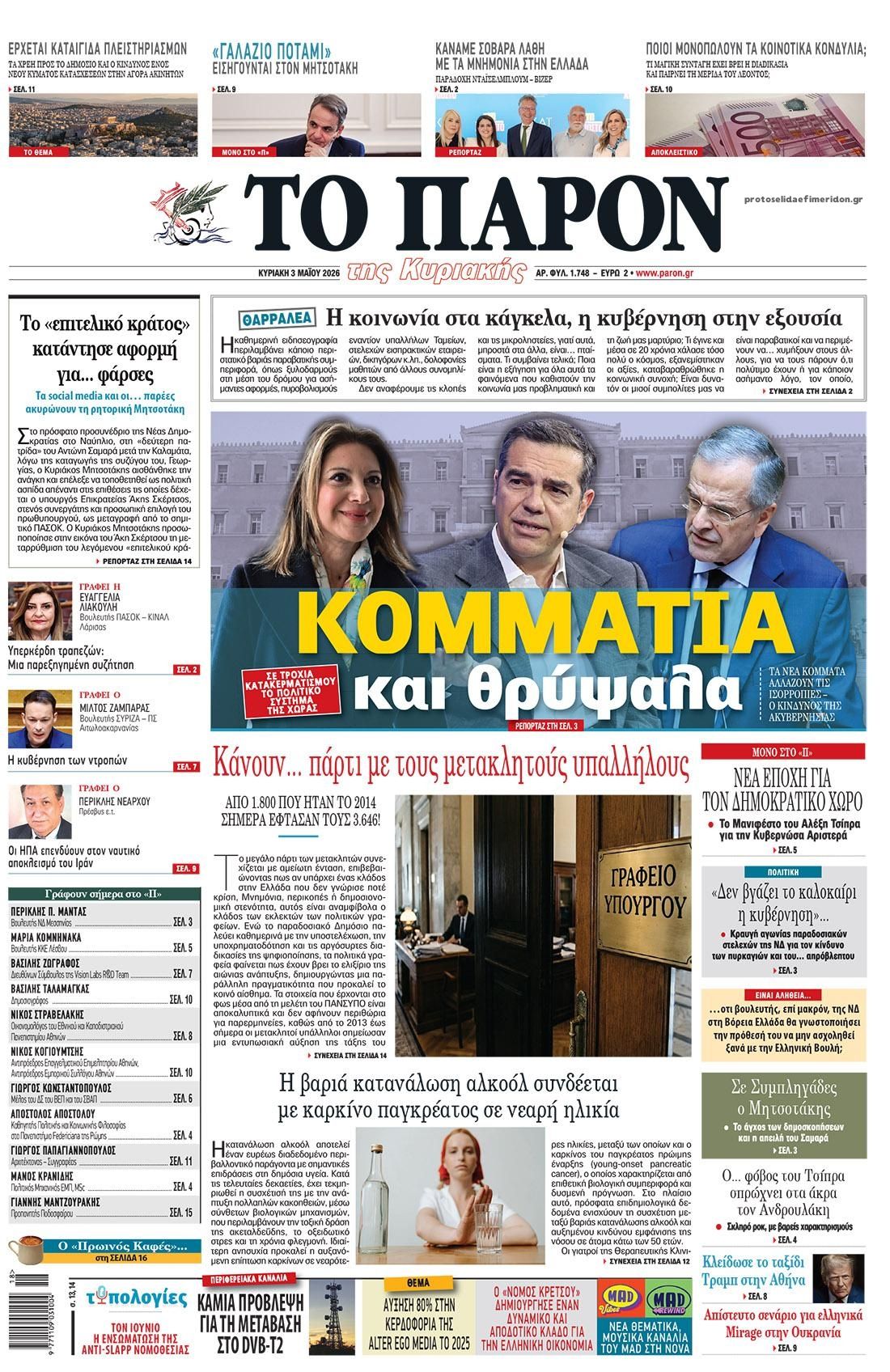 Πρωτοσέλιδο εφημερίδας Το Παρόν