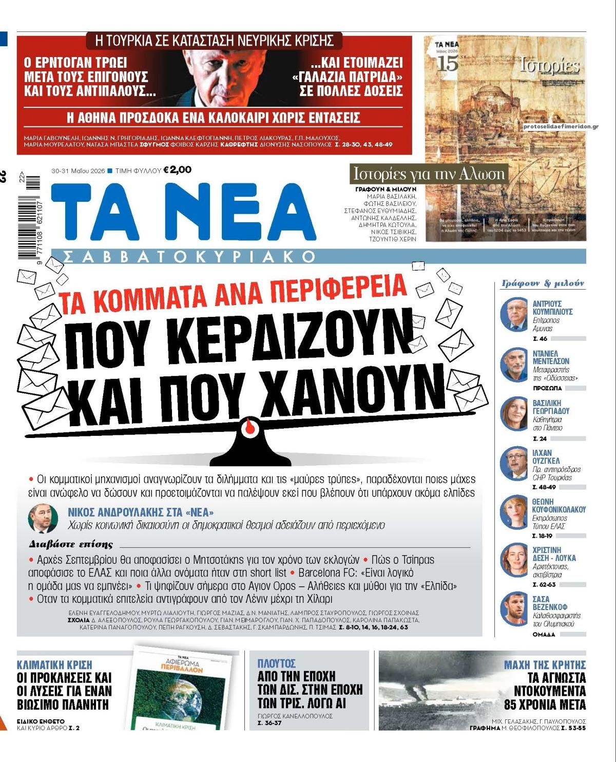 Πρωτοσέλιδο εφημερίδας Τα Νέα