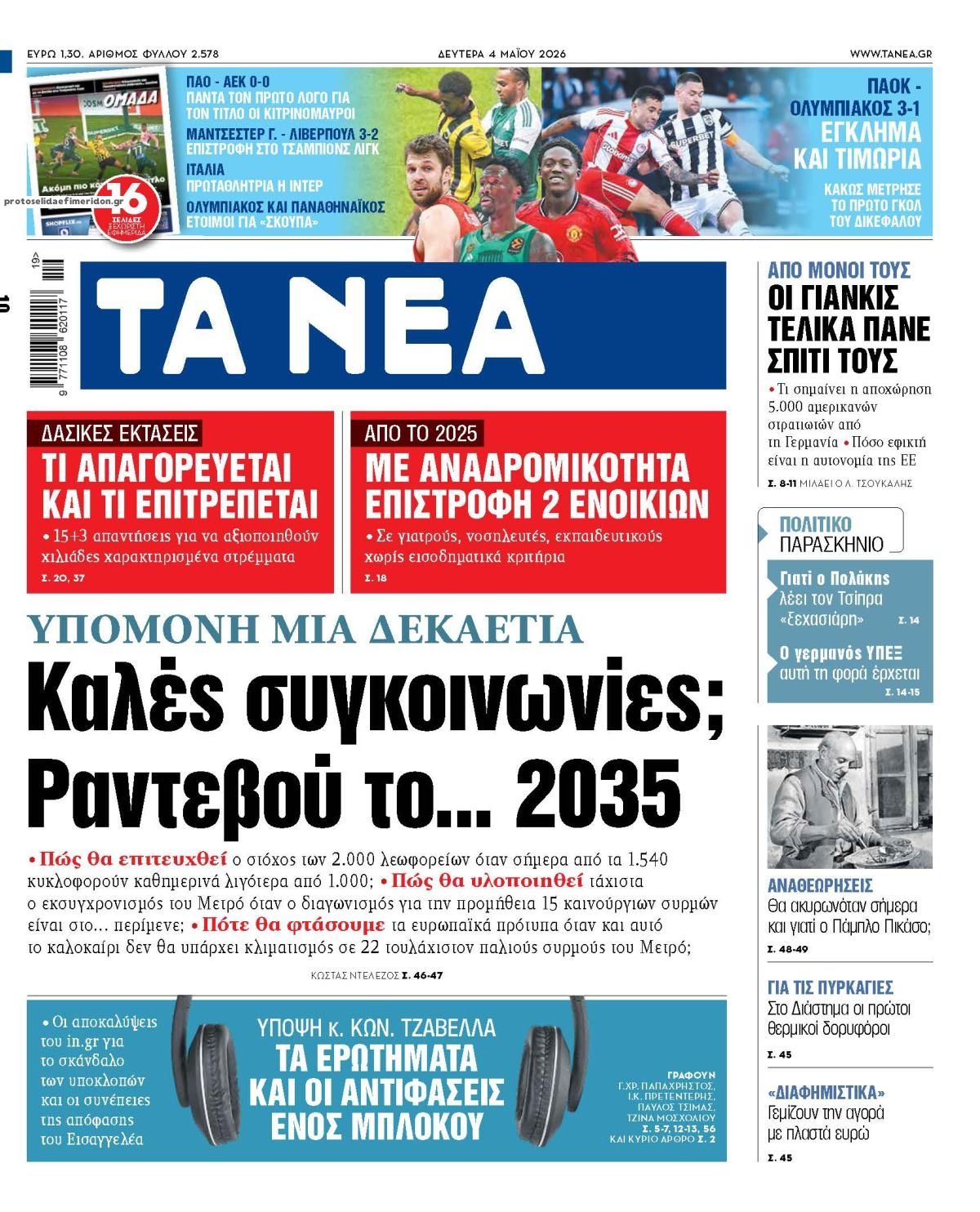 Πρωτοσέλιδο εφημερίδας Τα Νέα