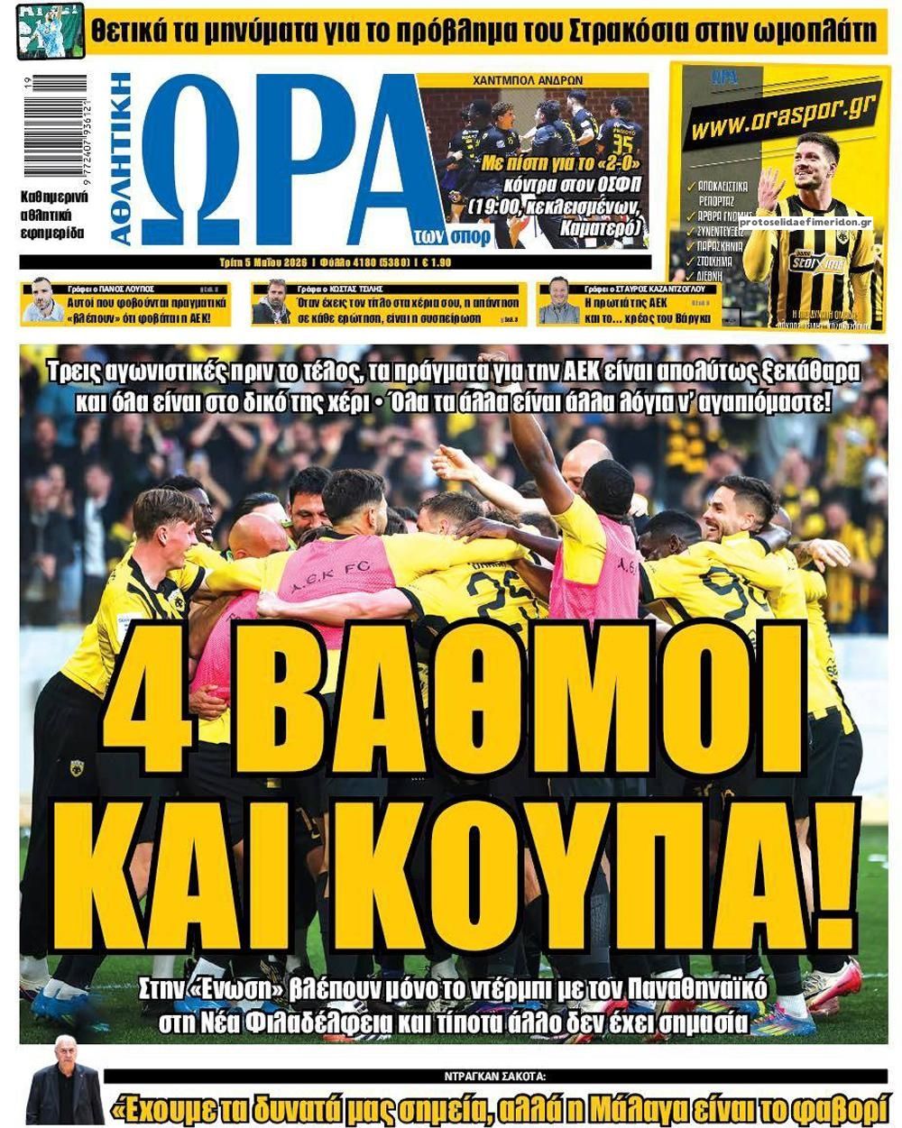 Πρωτοσέλιδο εφημερίδας Η ώρα των Σπορ