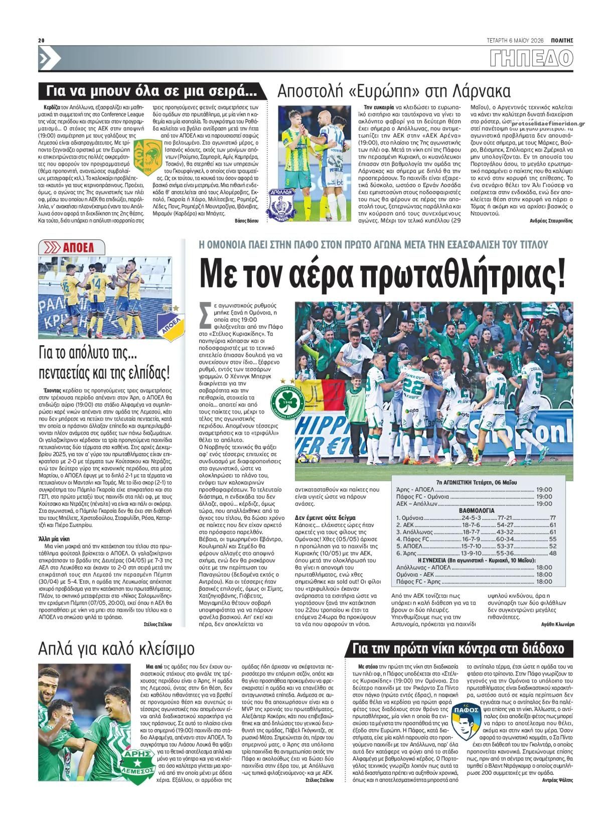 Οπισθόφυλλο εφημερίδας Πολίτης Κύπρου