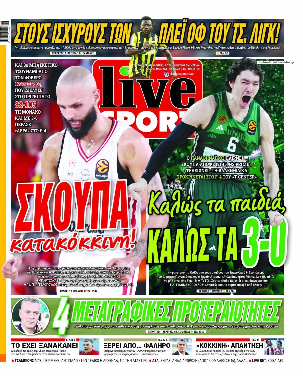 Πρωτοσέλιδο εφημερίδας Livesport