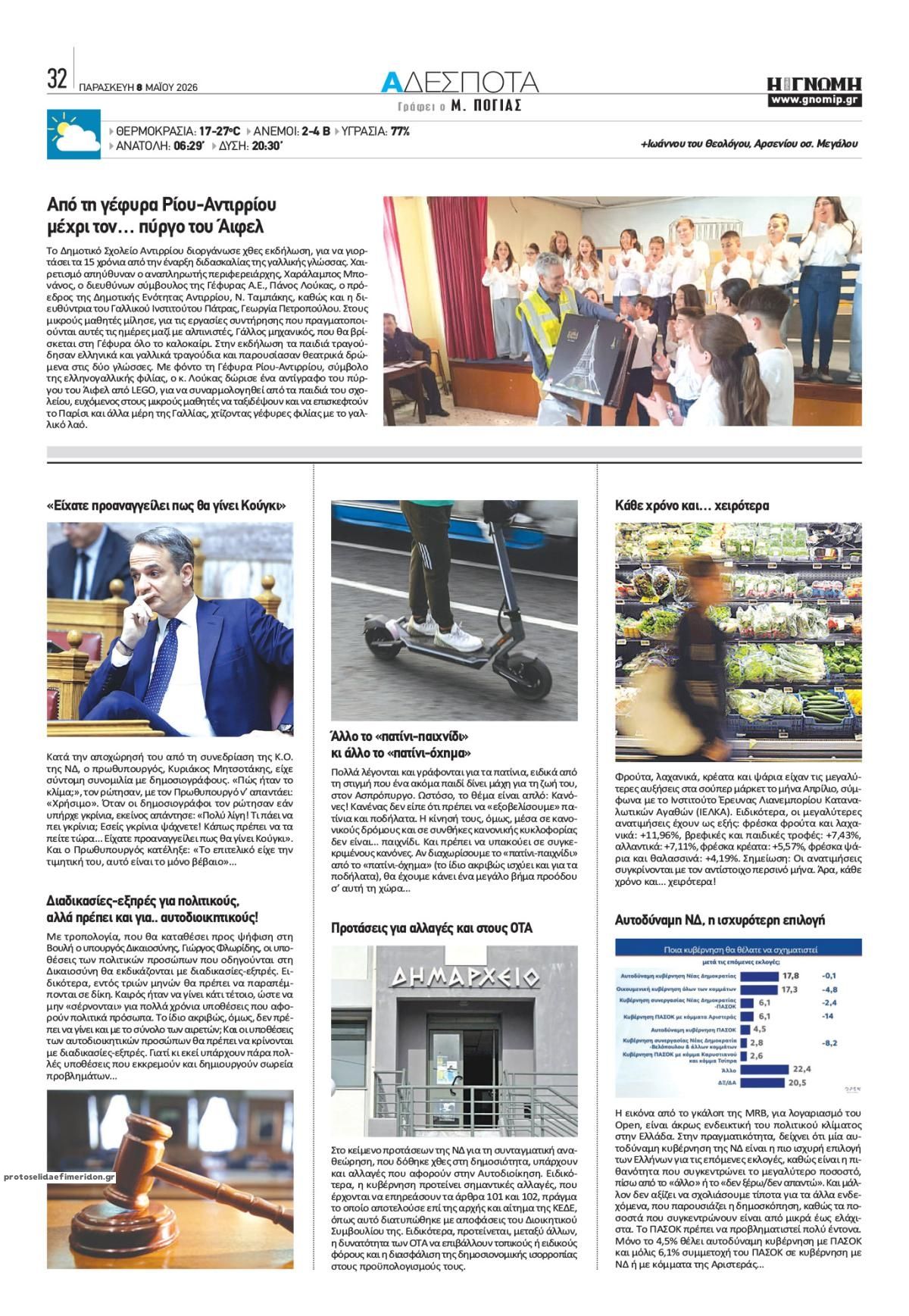 Οπισθόφυλλο εφημερίδας Γνώμη της Πάτρας