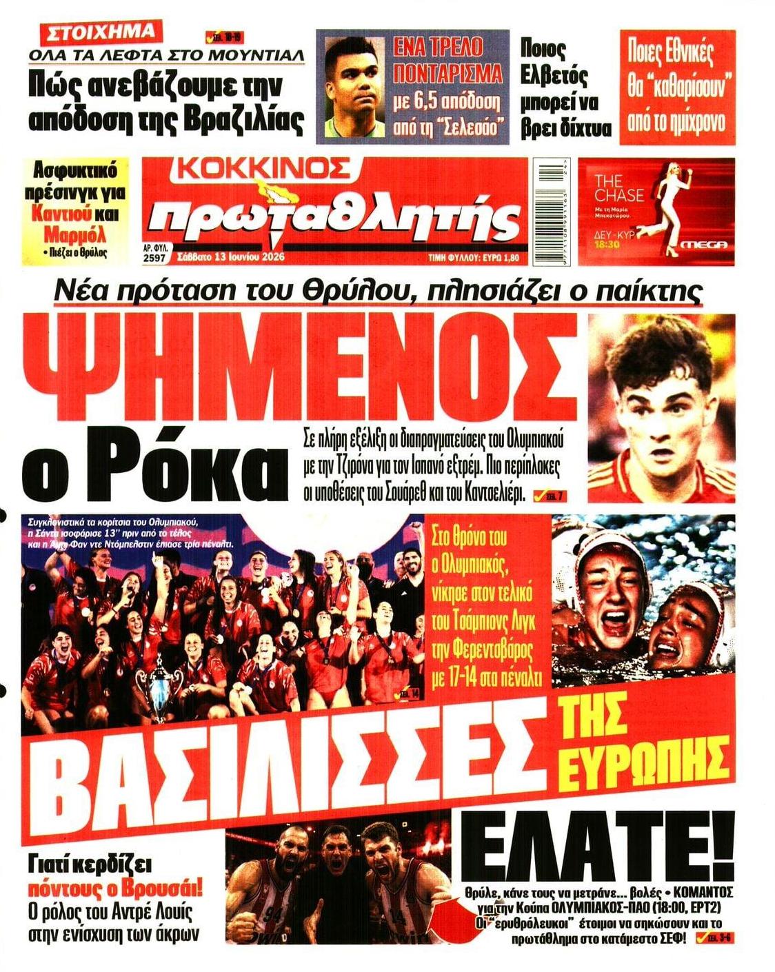Πρωτοσέλιδο εφημερίδας Κόκκινος Πρωταθλητής