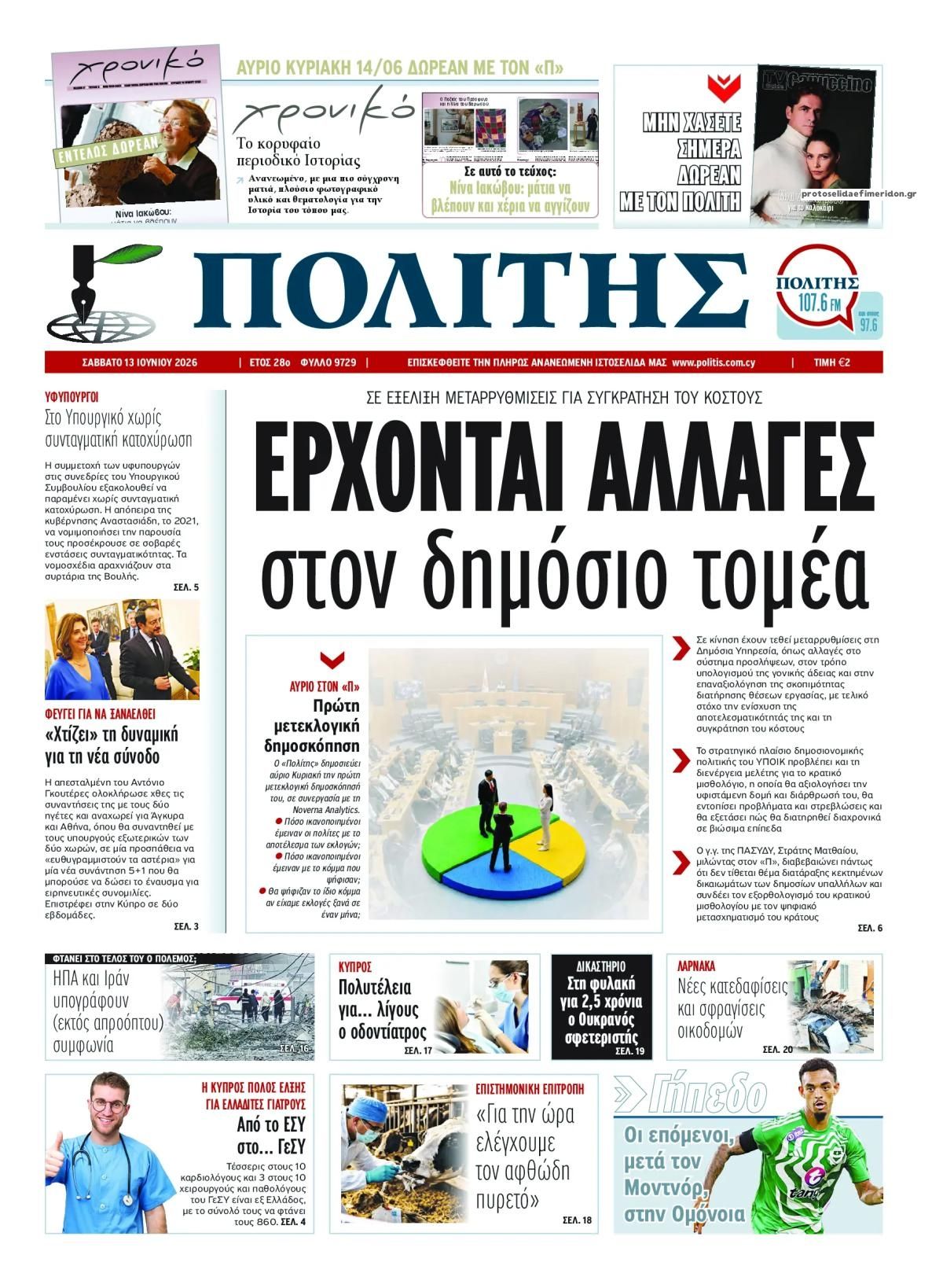 Πρωτοσέλιδο εφημερίδας Πολίτης Κύπρου