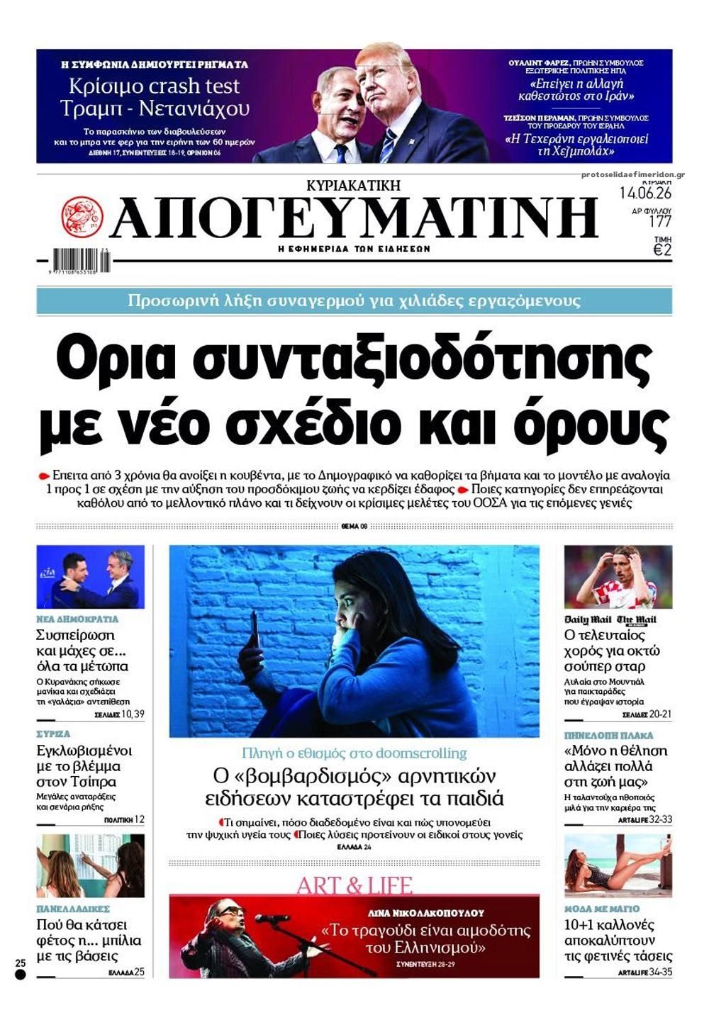 Πρωτοσέλιδο εφημερίδας Απογευματινή
