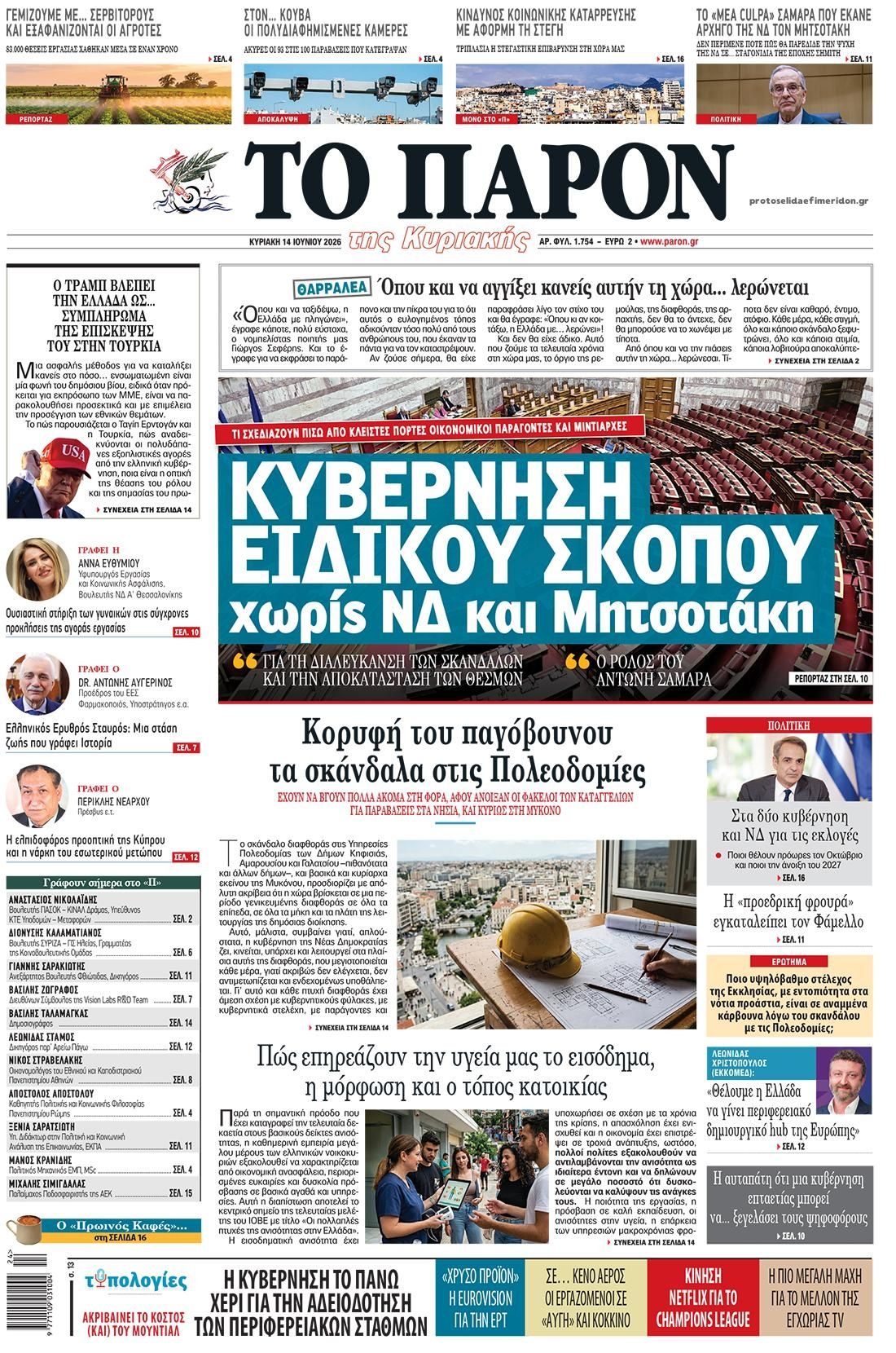 Πρωτοσέλιδο εφημερίδας Το Παρόν
