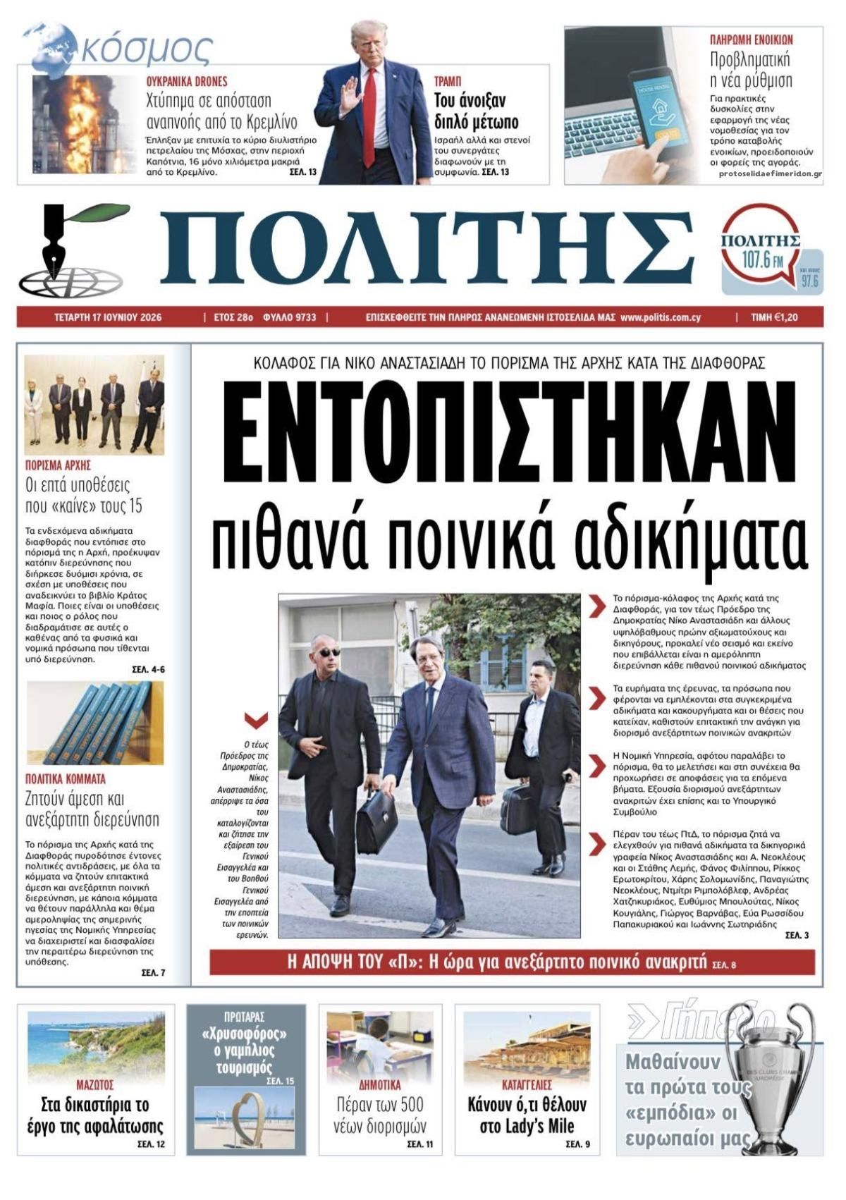 Πρωτοσέλιδο εφημερίδας Πολίτης Κύπρου