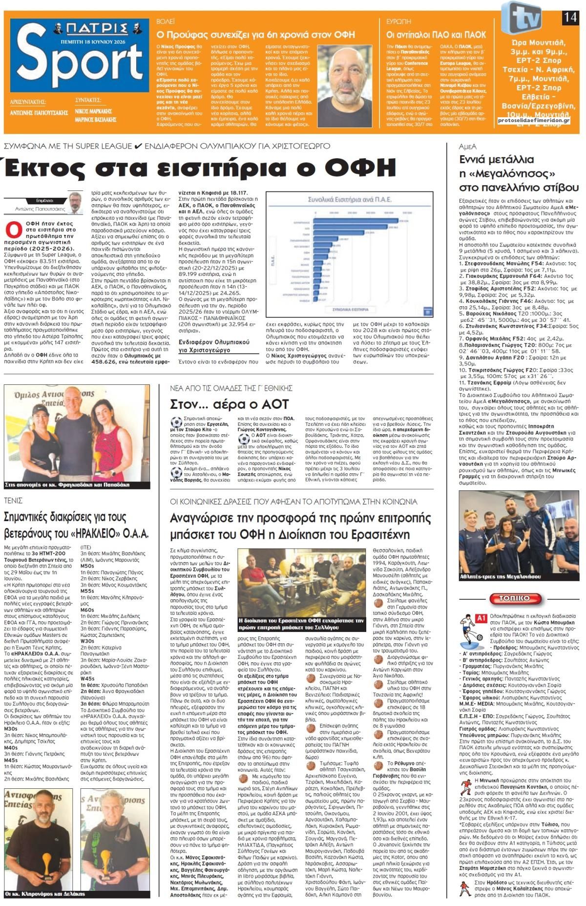 Πρωτοσέλιδο εφημερίδας Πατρίς Σπορ