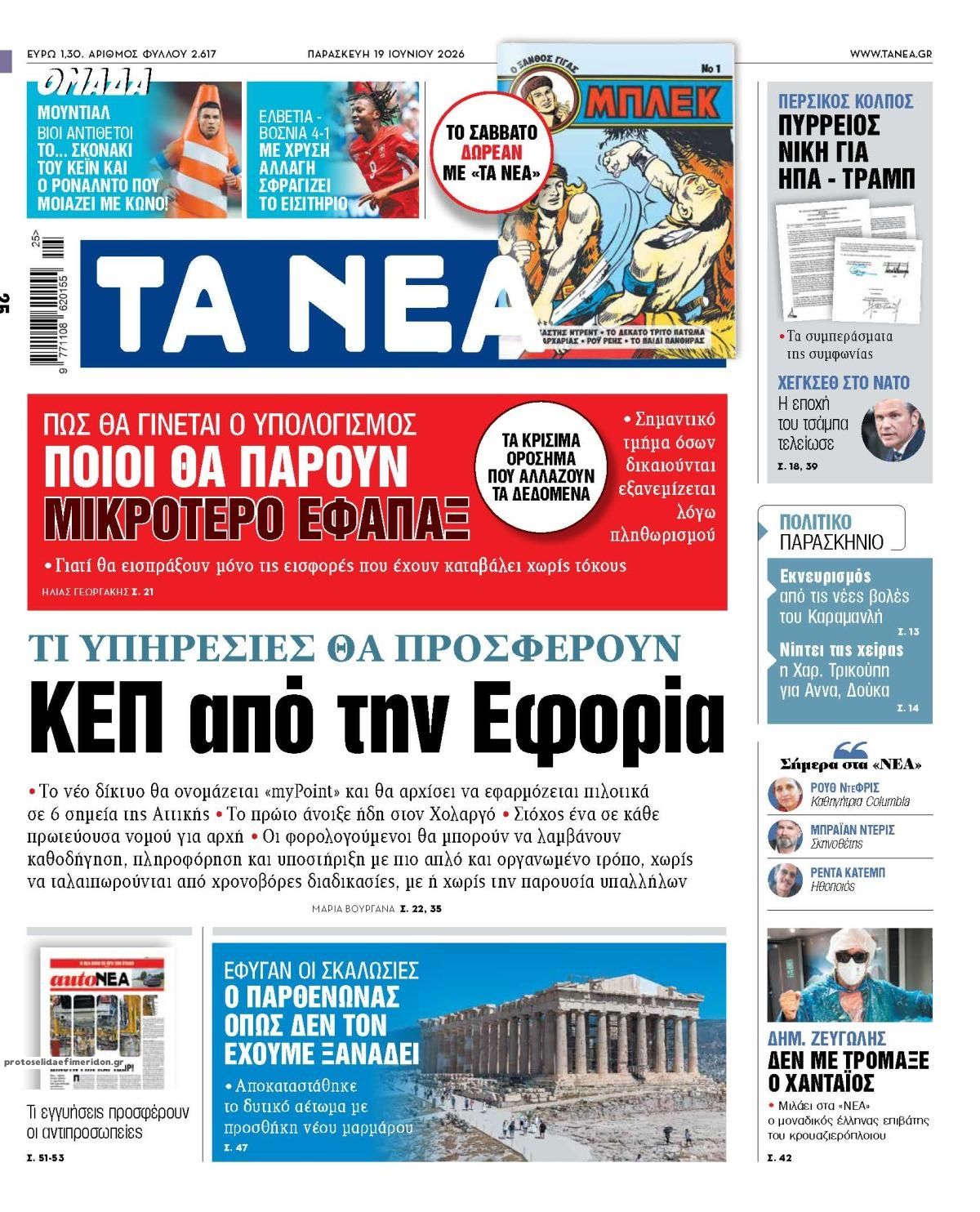 Πρωτοσέλιδο εφημερίδας Τα Νέα