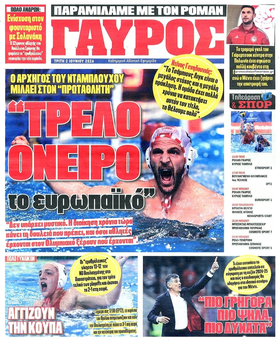 Οπισθόφυλλο εφημερίδας Κόκκινος Πρωταθλητής