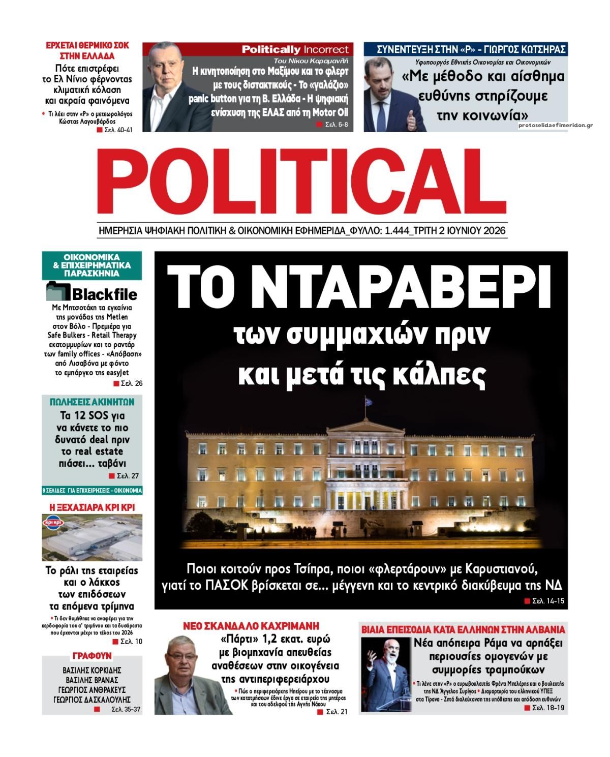 Πρωτοσέλιδο εφημερίδας Political