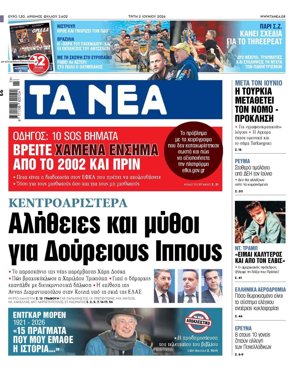 Πρωτοσέλιδο εφημερίδας Τα Νέα