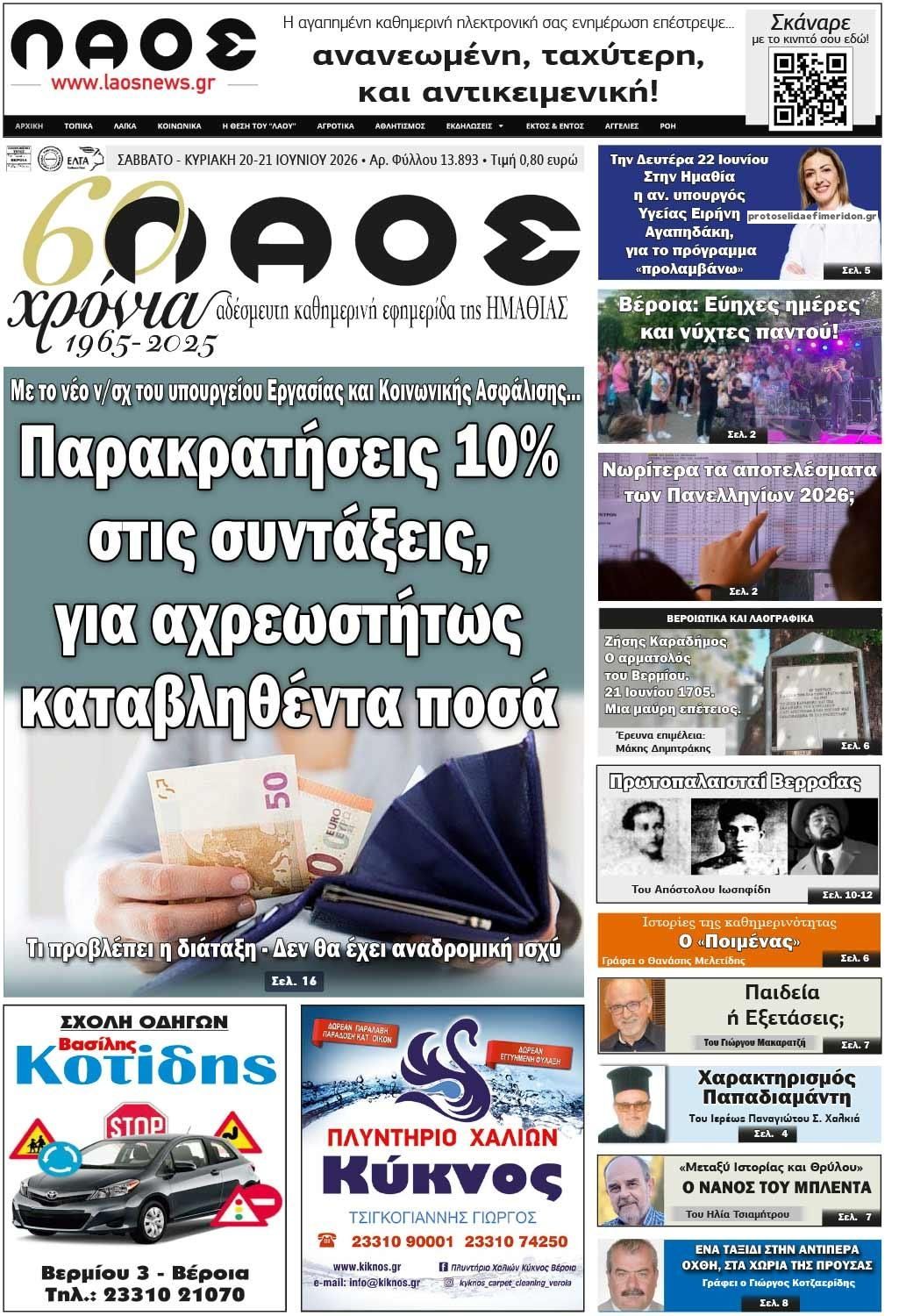 Πρωτοσέλιδο εφημερίδας Λαός Βέροιας