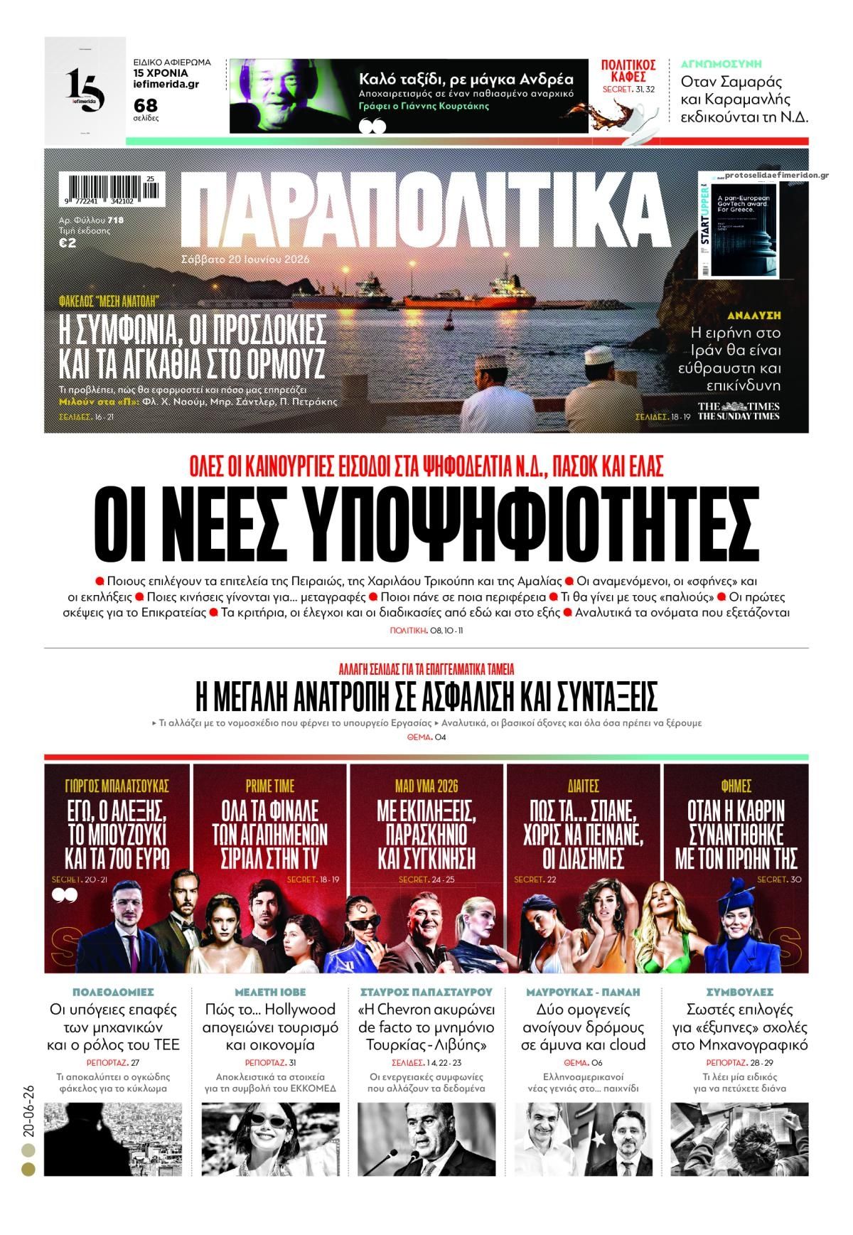 Πρωτοσέλιδο εφημερίδας Παραπολιτικά