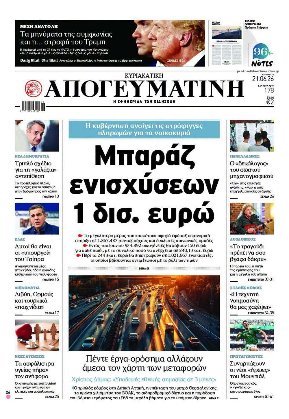 Πρωτοσέλιδο εφημερίδας Απογευματινή