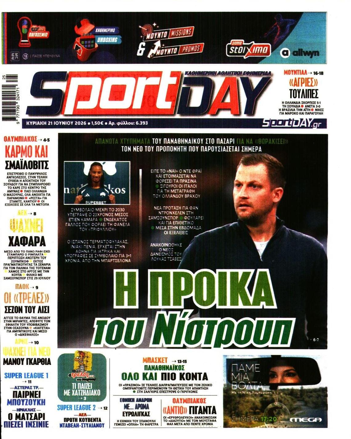 Πρωτοσέλιδο εφημερίδας Sportday