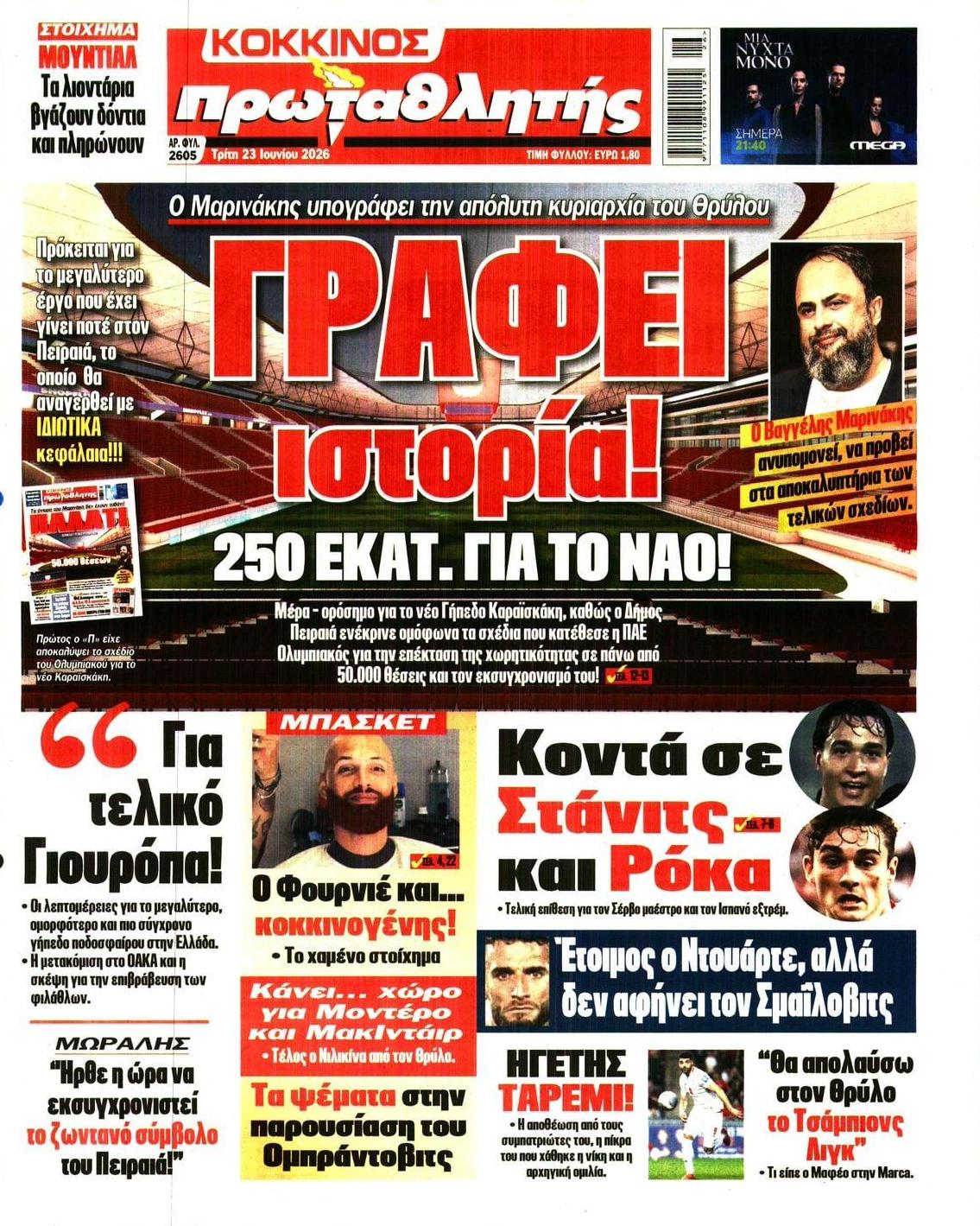 Πρωτοσέλιδο εφημερίδας Κόκκινος Πρωταθλητής