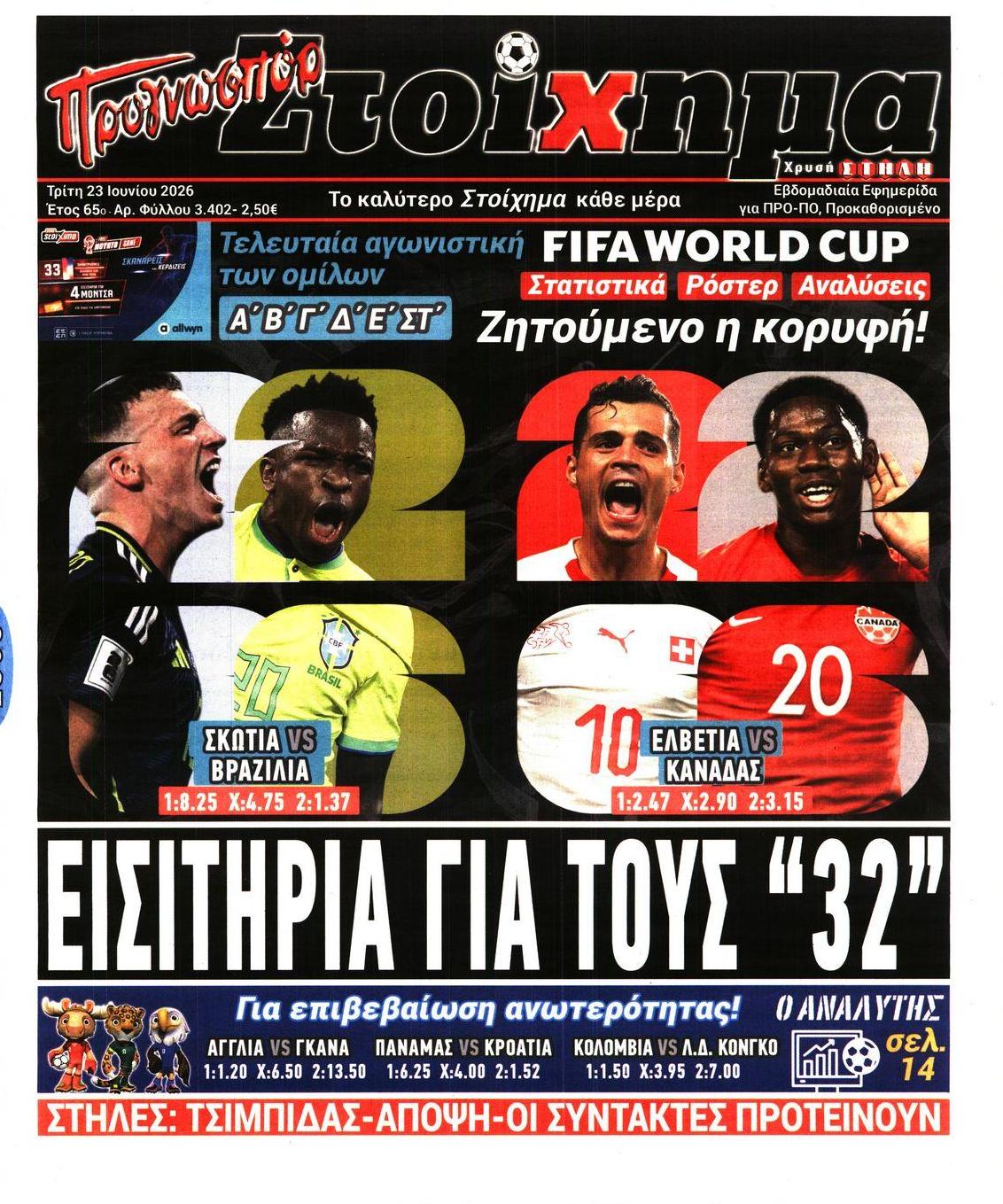 Πρωτοσέλιδο εφημερίδας Στοίχημα