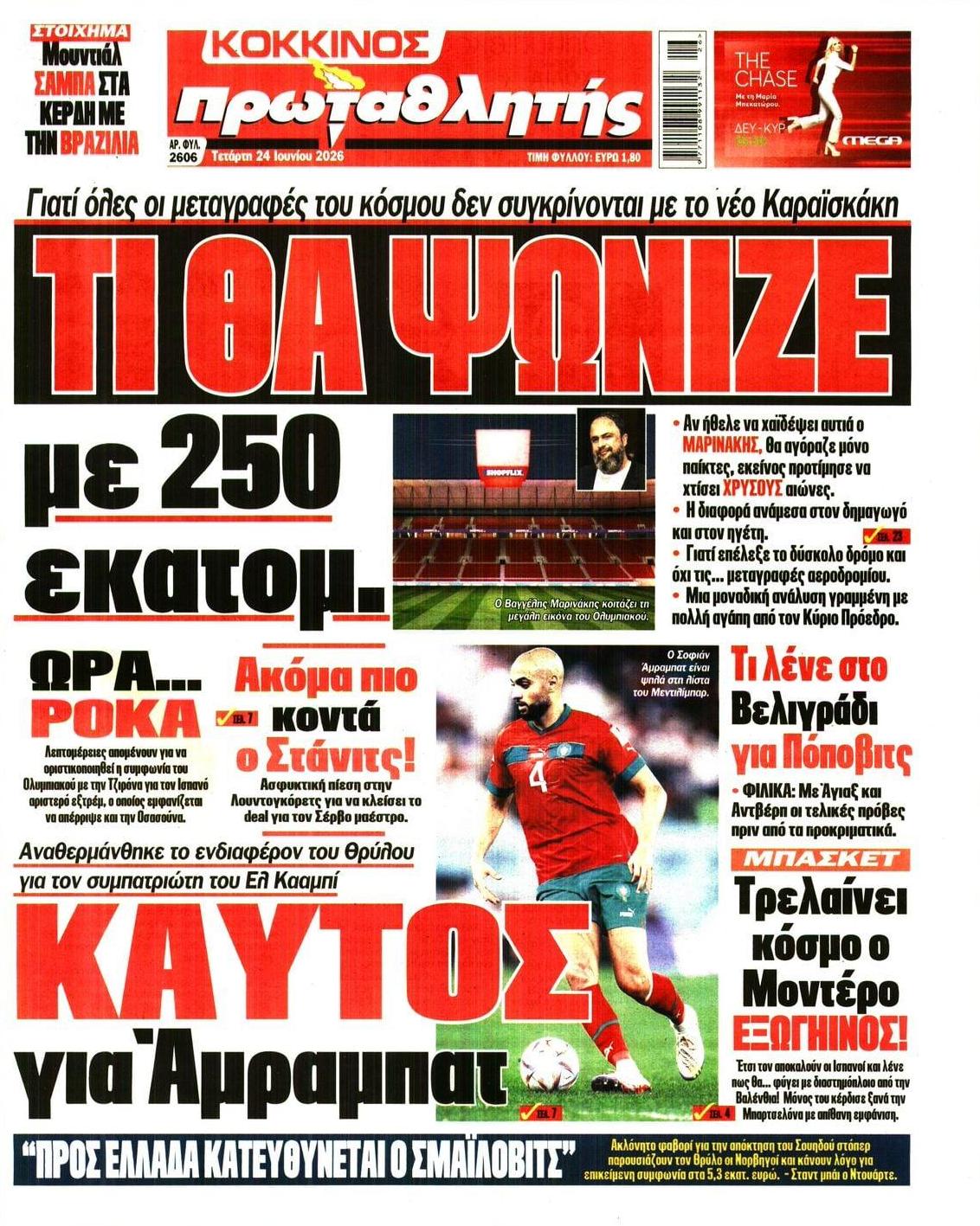 Πρωτοσέλιδο εφημερίδας Κόκκινος Πρωταθλητής