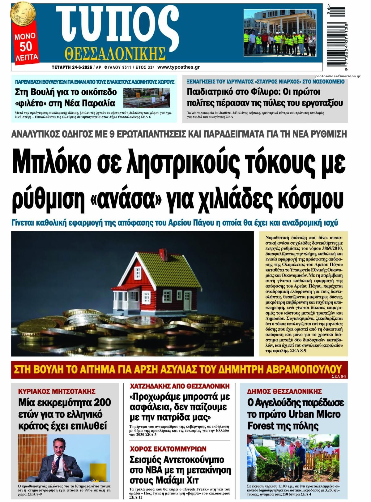 Πρωτοσέλιδο εφημερίδας Τύπος Θεσσαλονίκης