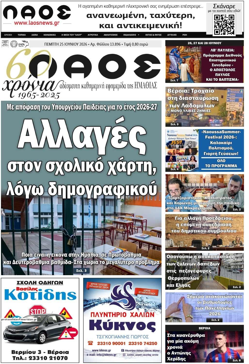 Πρωτοσέλιδο εφημερίδας Λαός Βέροιας