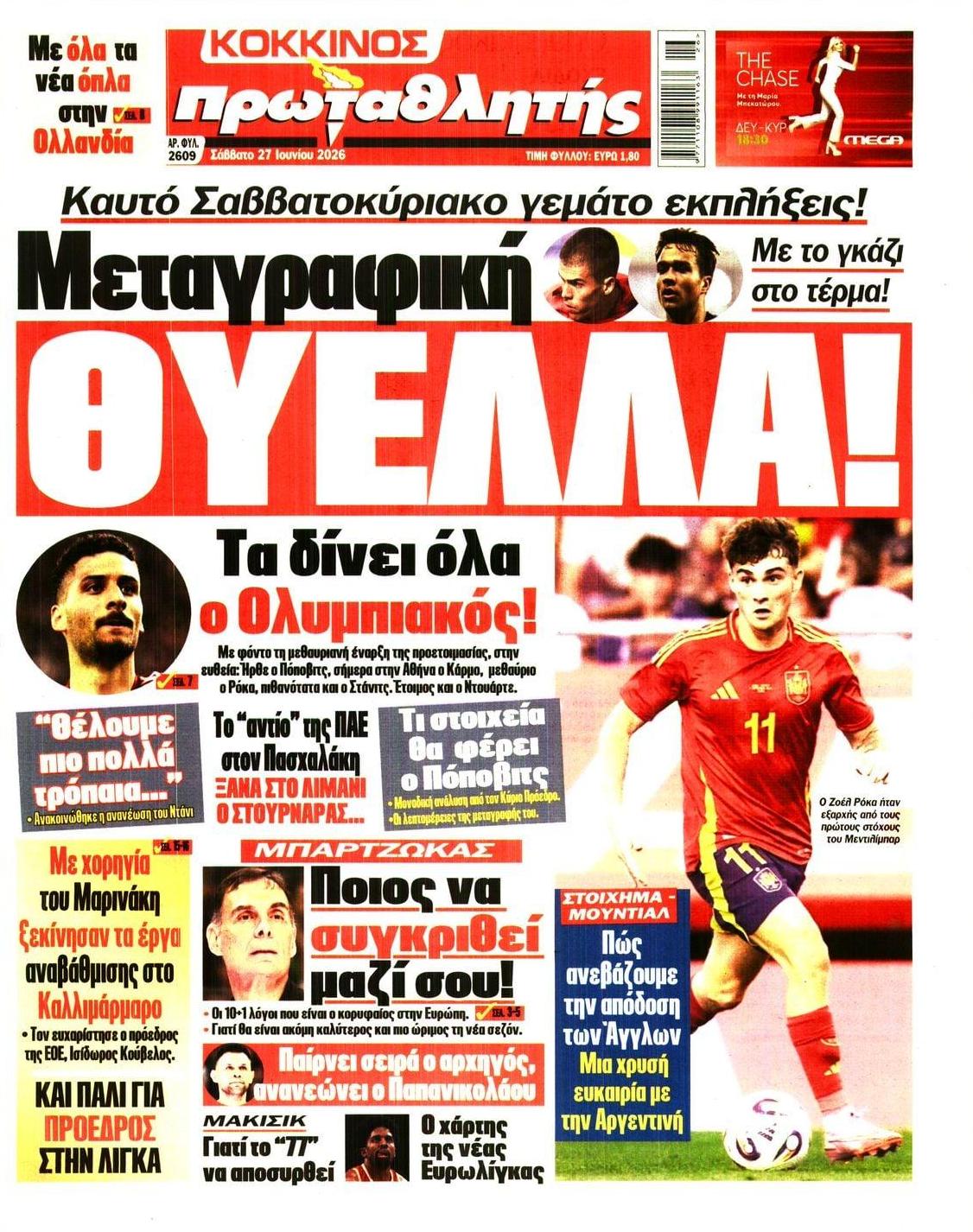 Πρωτοσέλιδο εφημερίδας Κόκκινος Πρωταθλητής