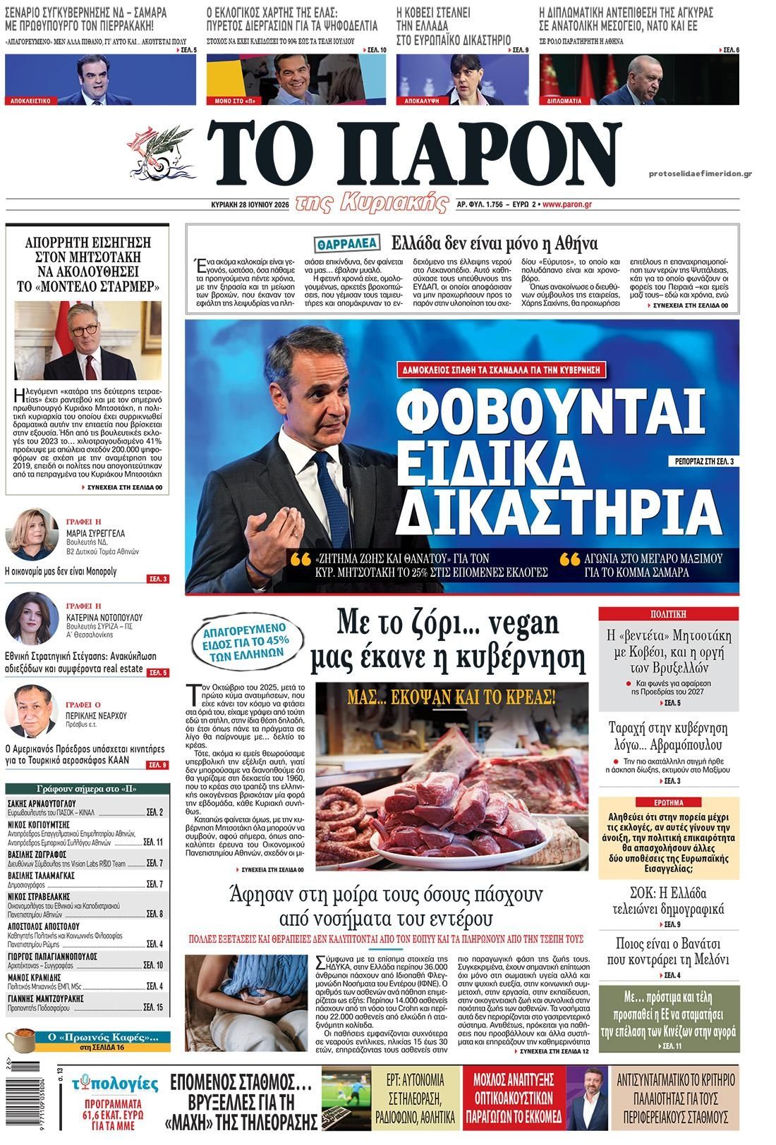 Πρωτοσέλιδο εφημερίδας Το Παρόν