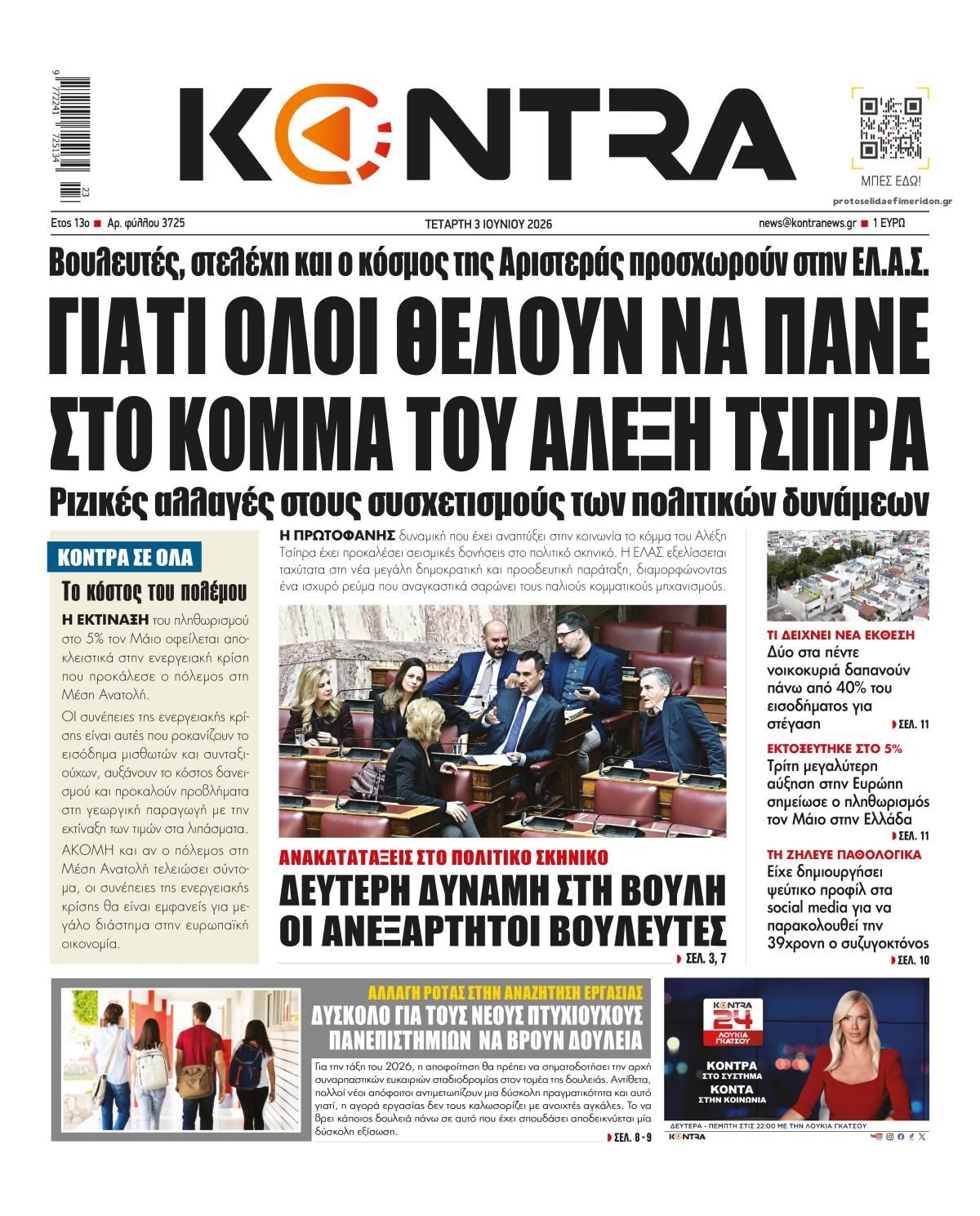 Πρωτοσέλιδο εφημερίδας Kontra News
