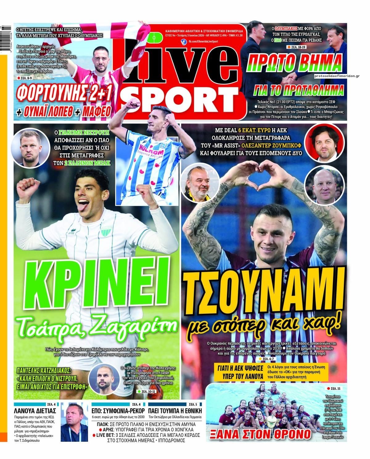 Πρωτοσέλιδο εφημερίδας Livesport