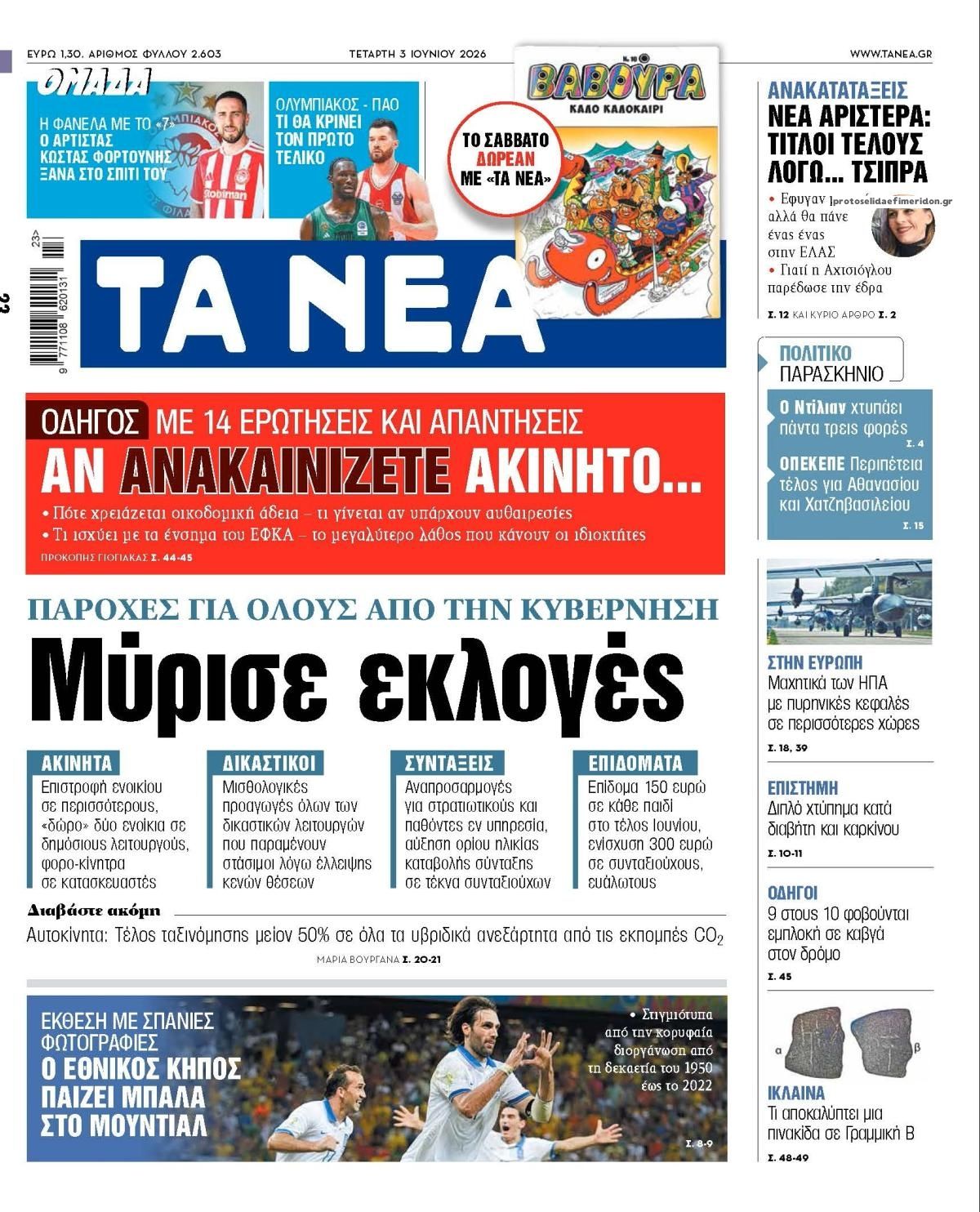Πρωτοσέλιδο εφημερίδας Τα Νέα