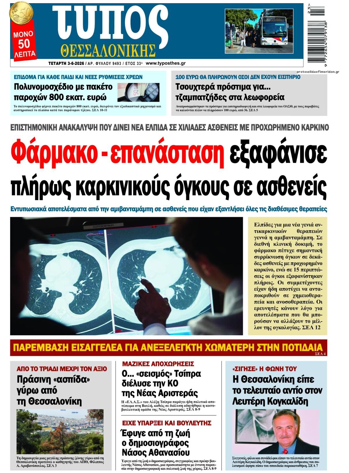 Πρωτοσέλιδο εφημερίδας Τύπος Θεσσαλονίκης