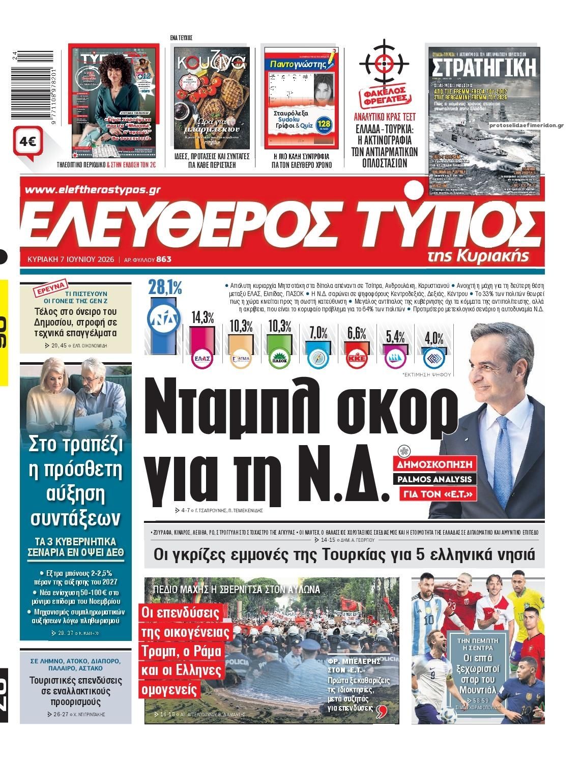 Πρωτοσέλιδο εφημερίδας Ελεύθερος Τύπος